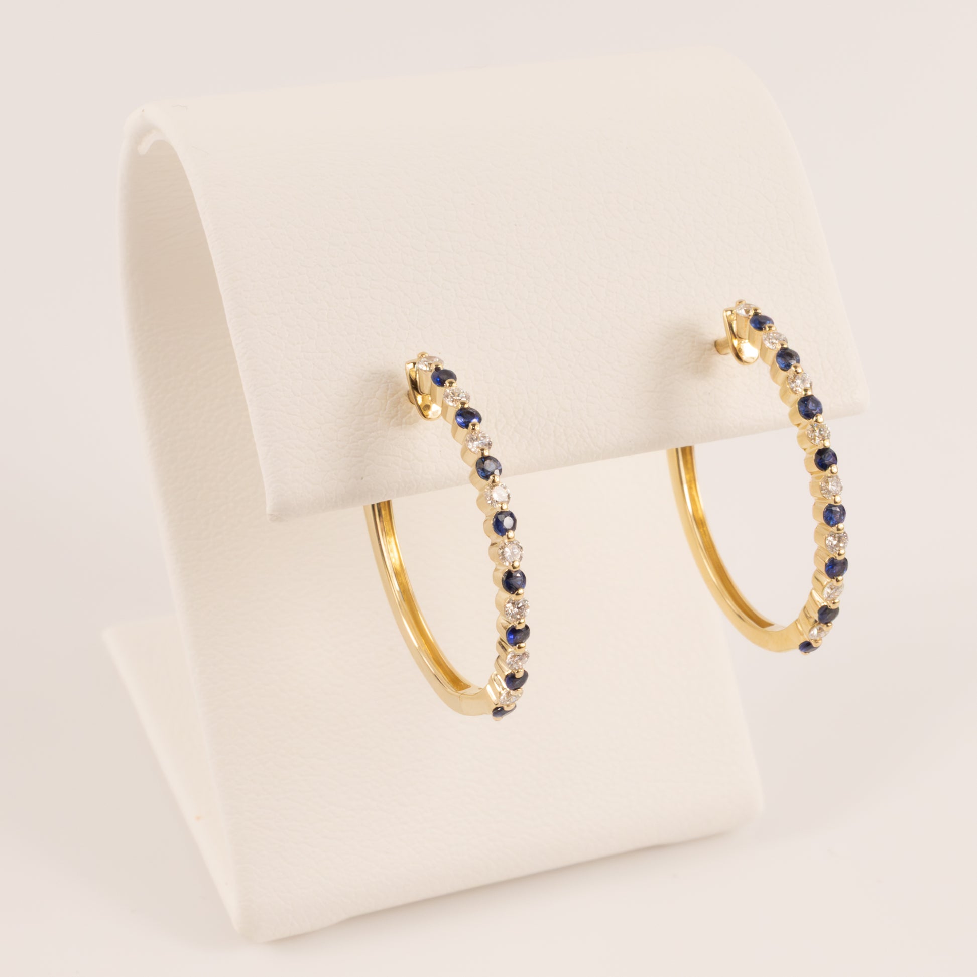14KYG Sapphire and Diamond Alternating Hoop Earrings