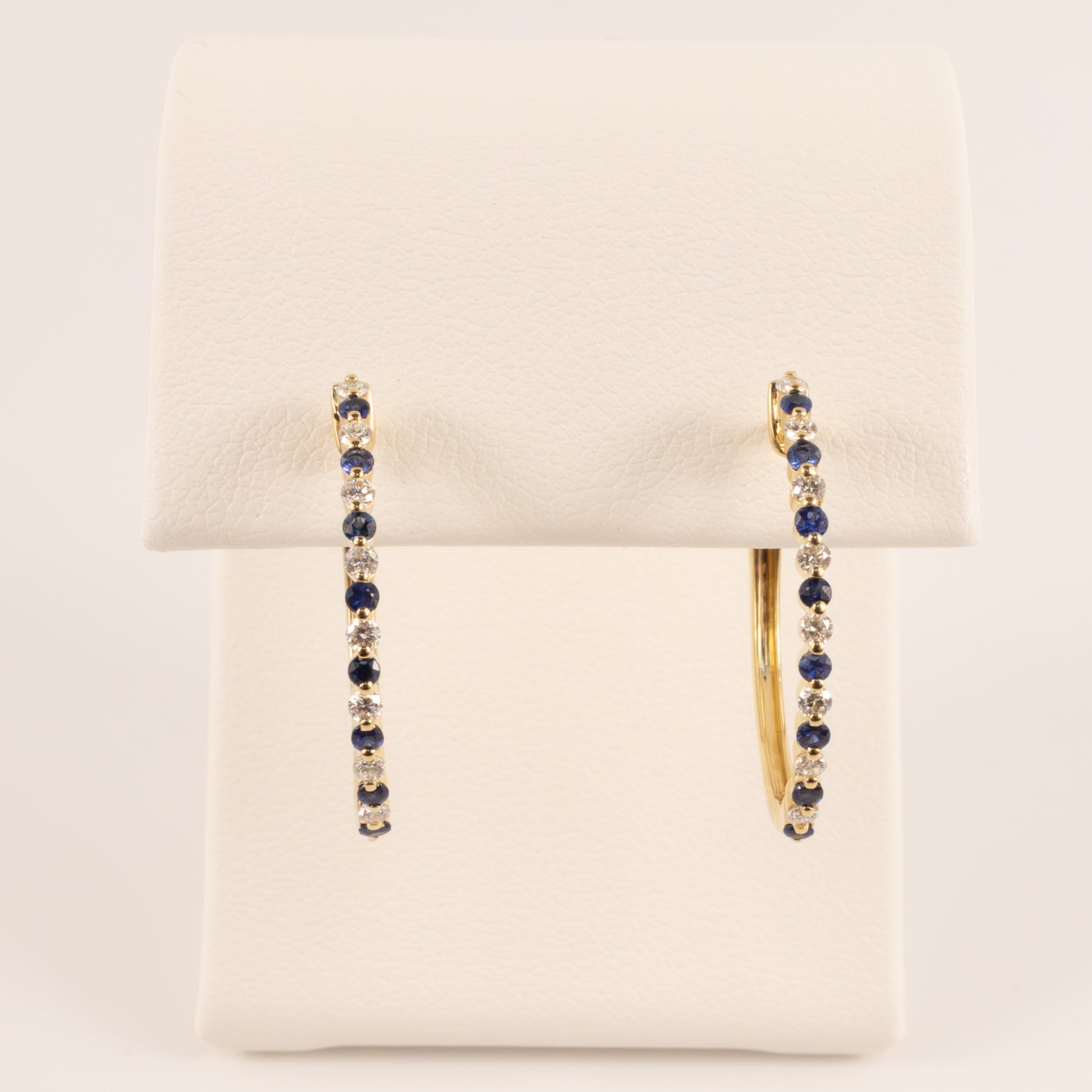 14KYG Sapphire and Diamond Alternating Hoop Earrings