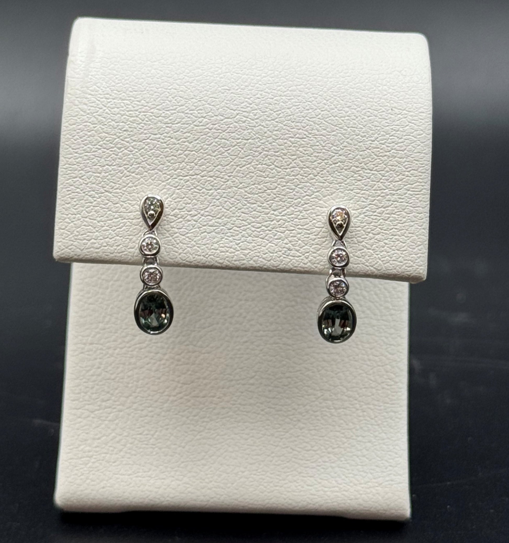 14KWG Alexandrite and Diamond Drop Earrings