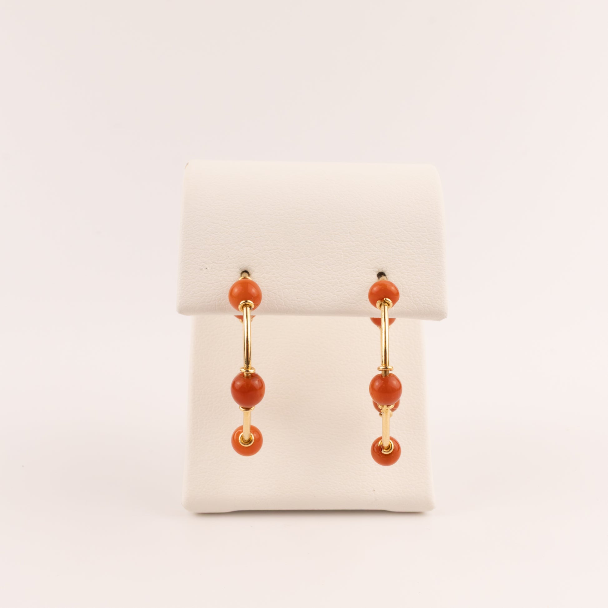 18KYG Coral Beaded Endless Hoop Earrings