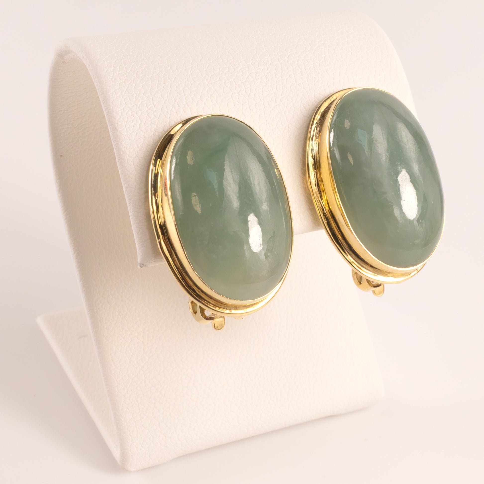 14KYG Jade Bezel Set Stud Earrings
