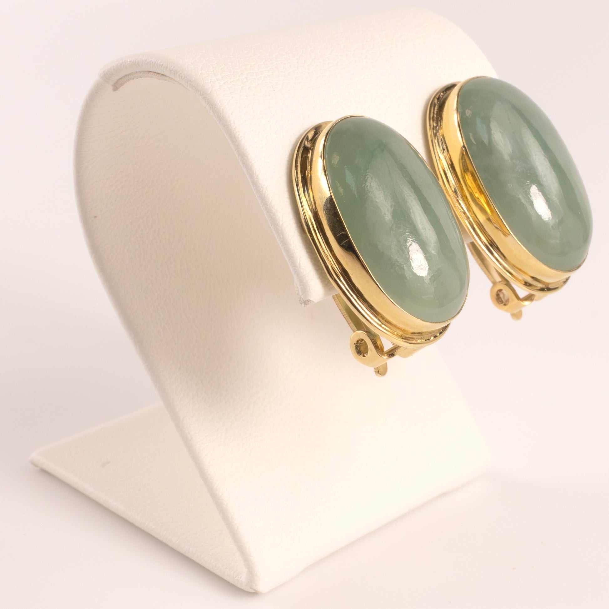 14KYG Jade Bezel Set Stud Earrings