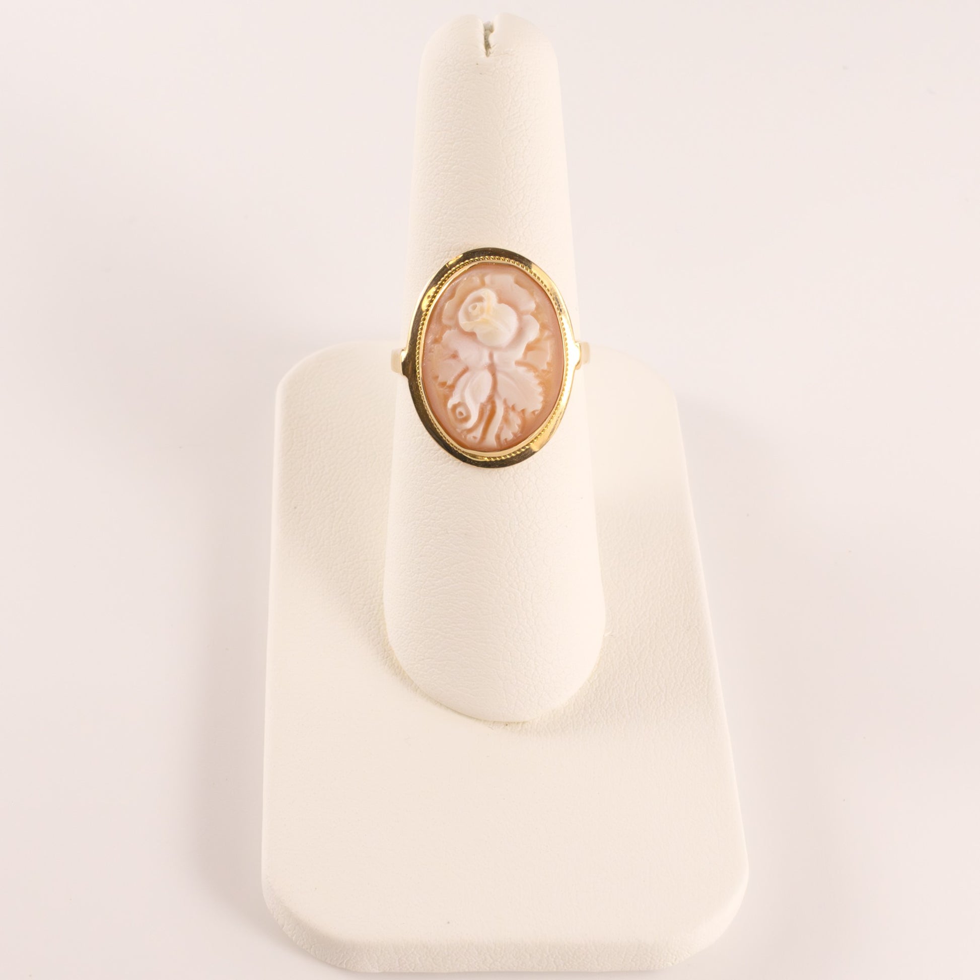 14KYG Vintage Shell Cameo Rose Ring