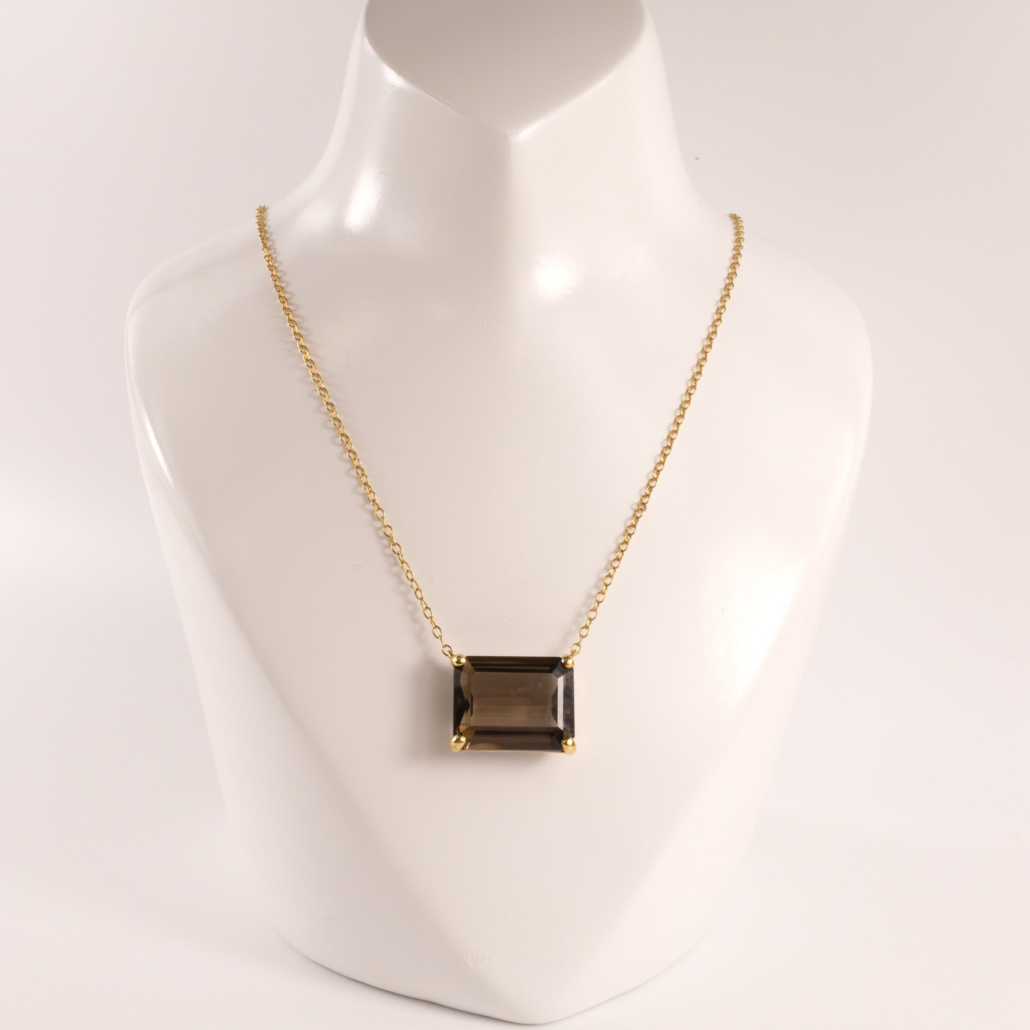18KYG Smoky Quartz Emerald Cut Necklace