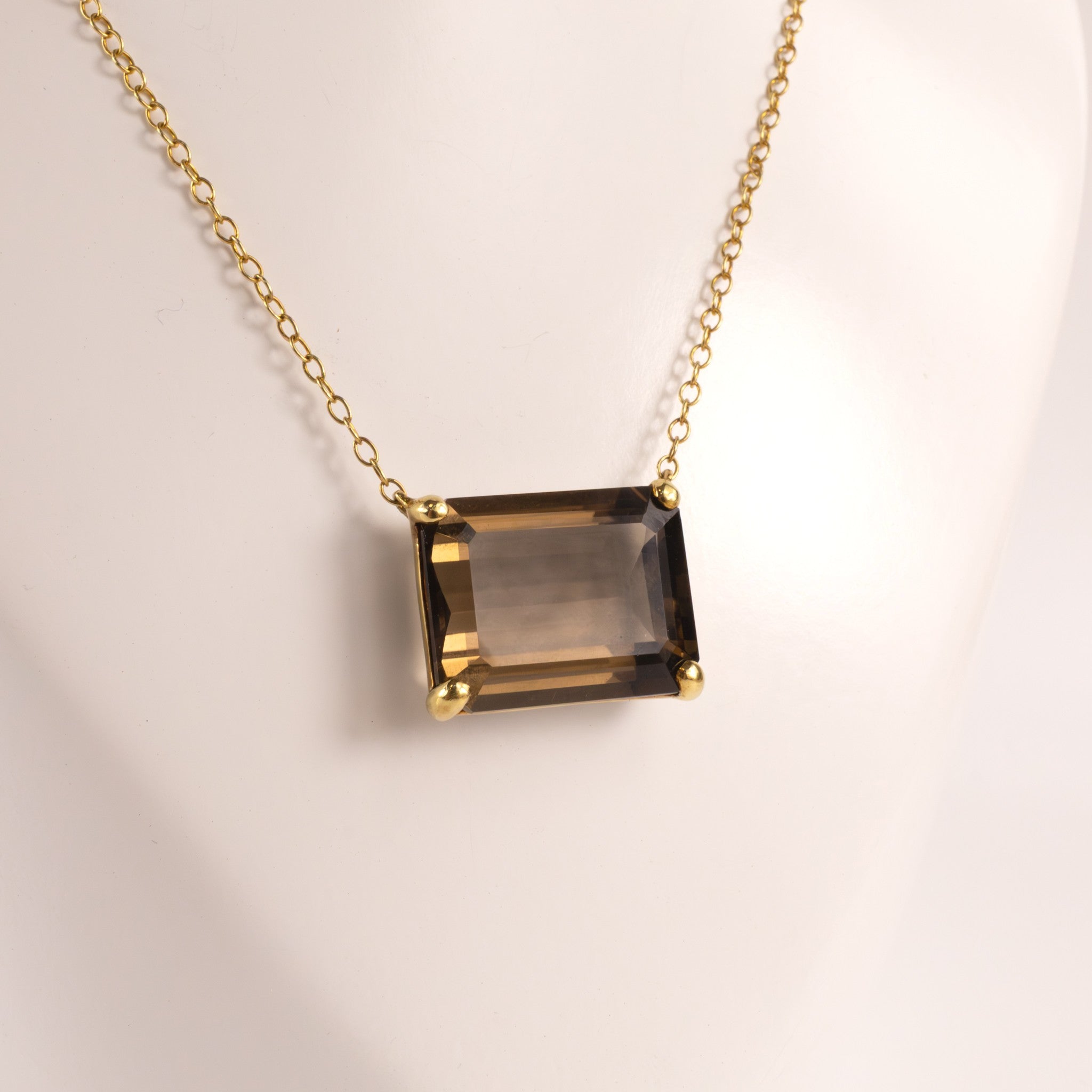 18KYG Smoky Quartz Emerald Cut Necklace