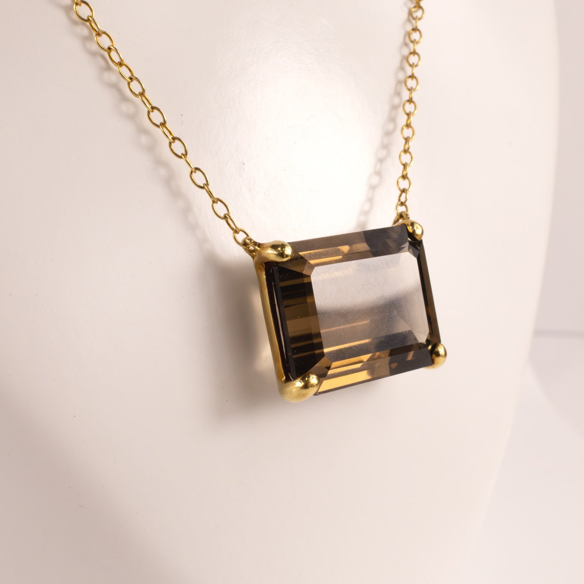 18KYG Smoky Quartz Emerald Cut Necklace
