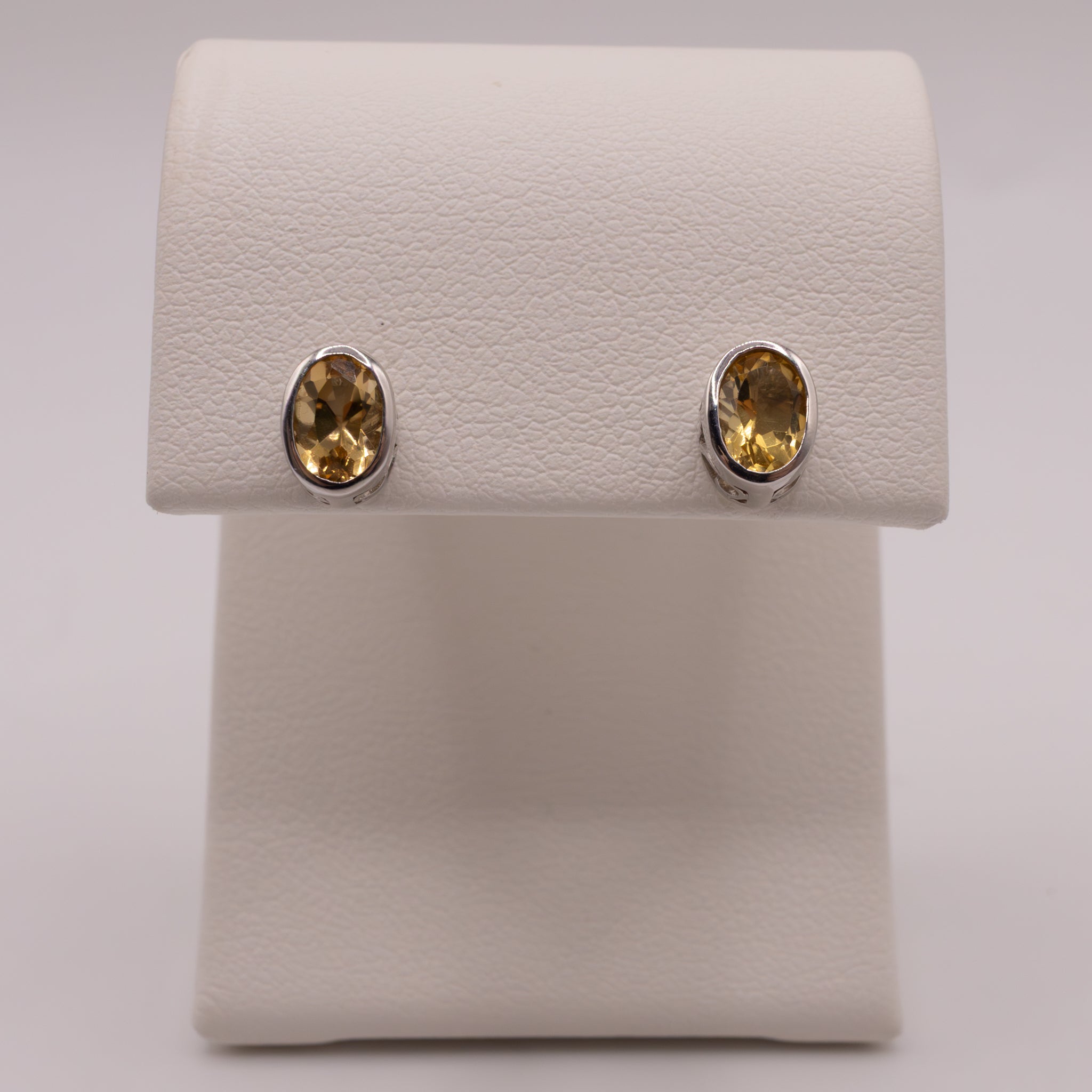Sterling Silver Citine Bezel Set Oval Stud Earrings