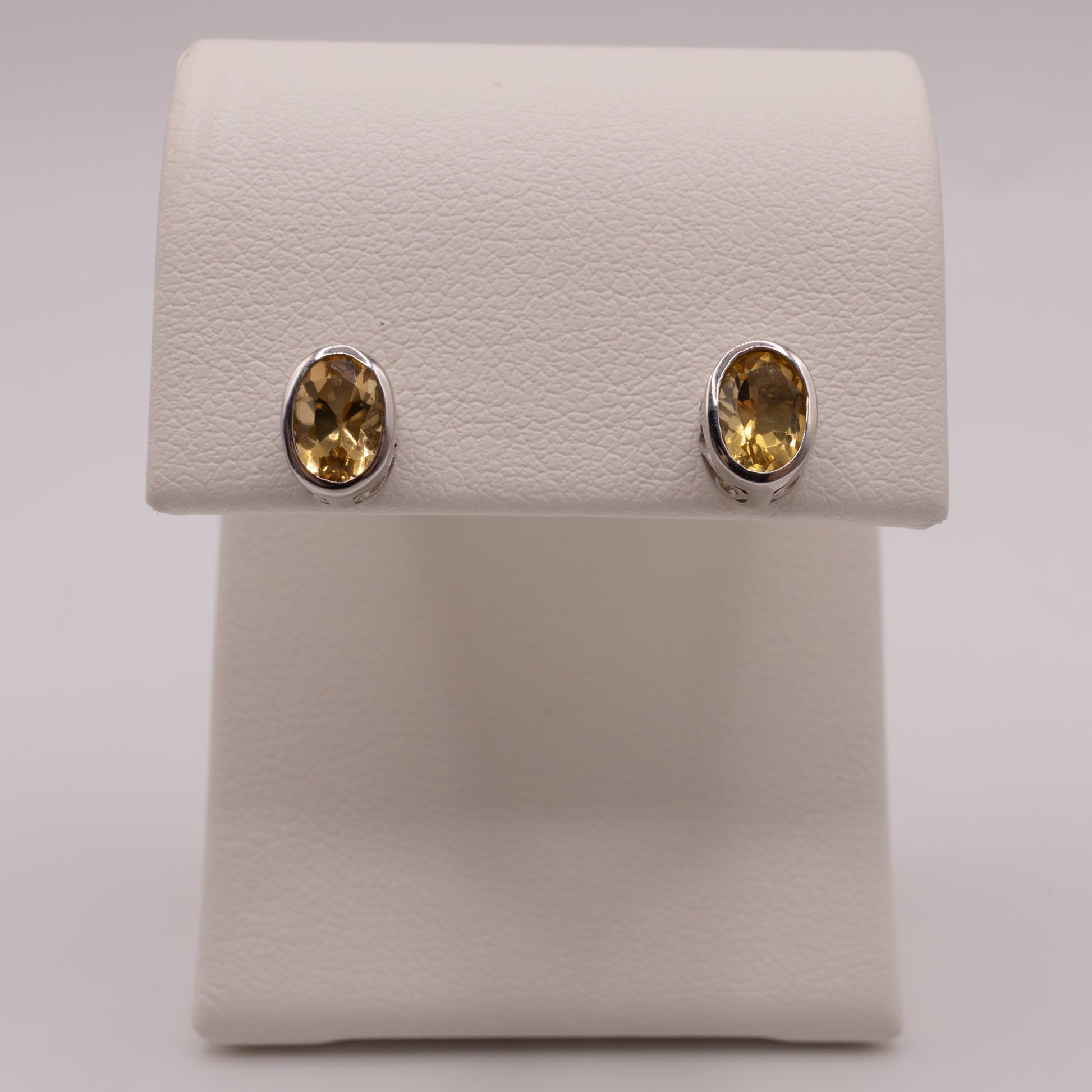 Sterling Silver Citine Bezel Set Oval Stud Earrings