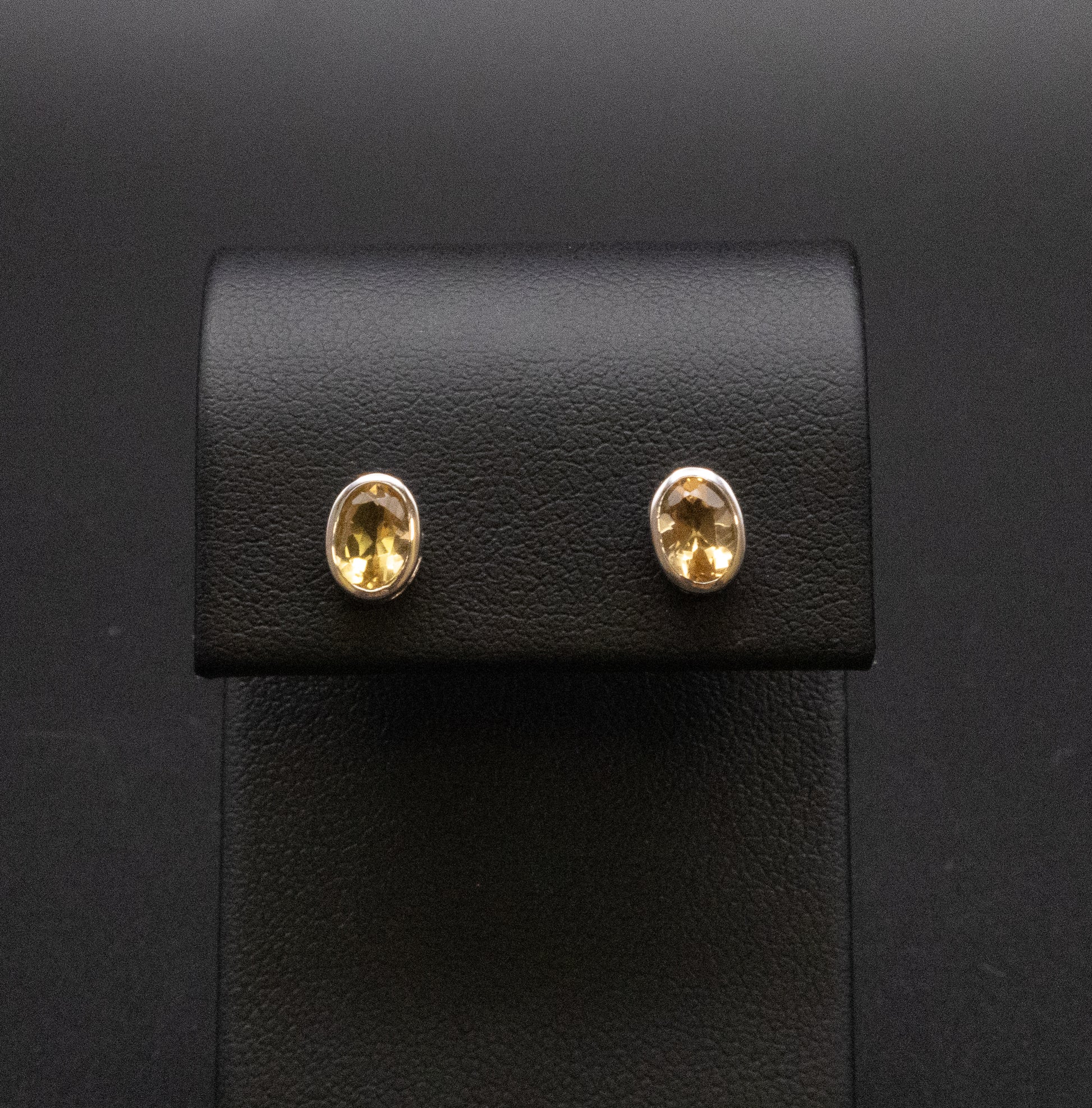 Sterling Silver Citine Bezel Set Oval Stud Earrings