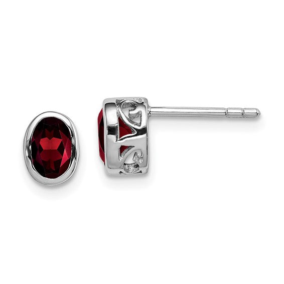 Sterling Silver Garnet Bezel Set Stud Earrings