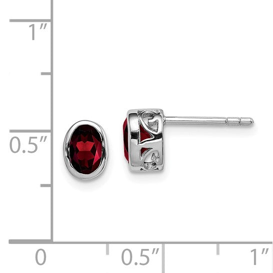Sterling Silver Garnet Bezel Set Stud Earrings