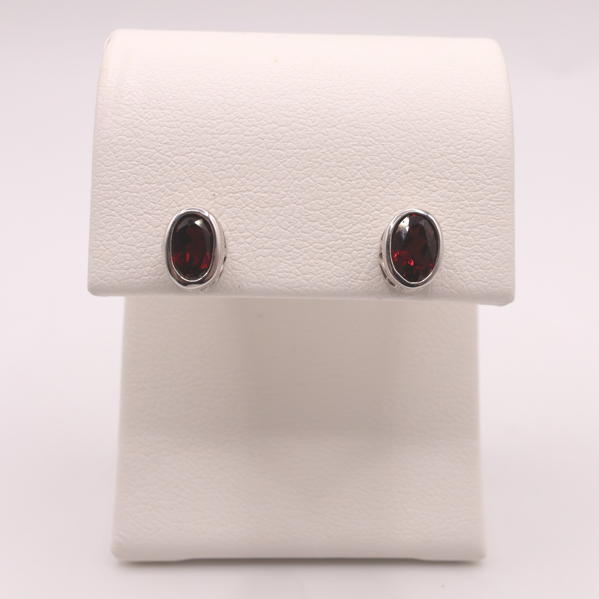 Sterling Silver Garnet Bezel Set Stud Earrings