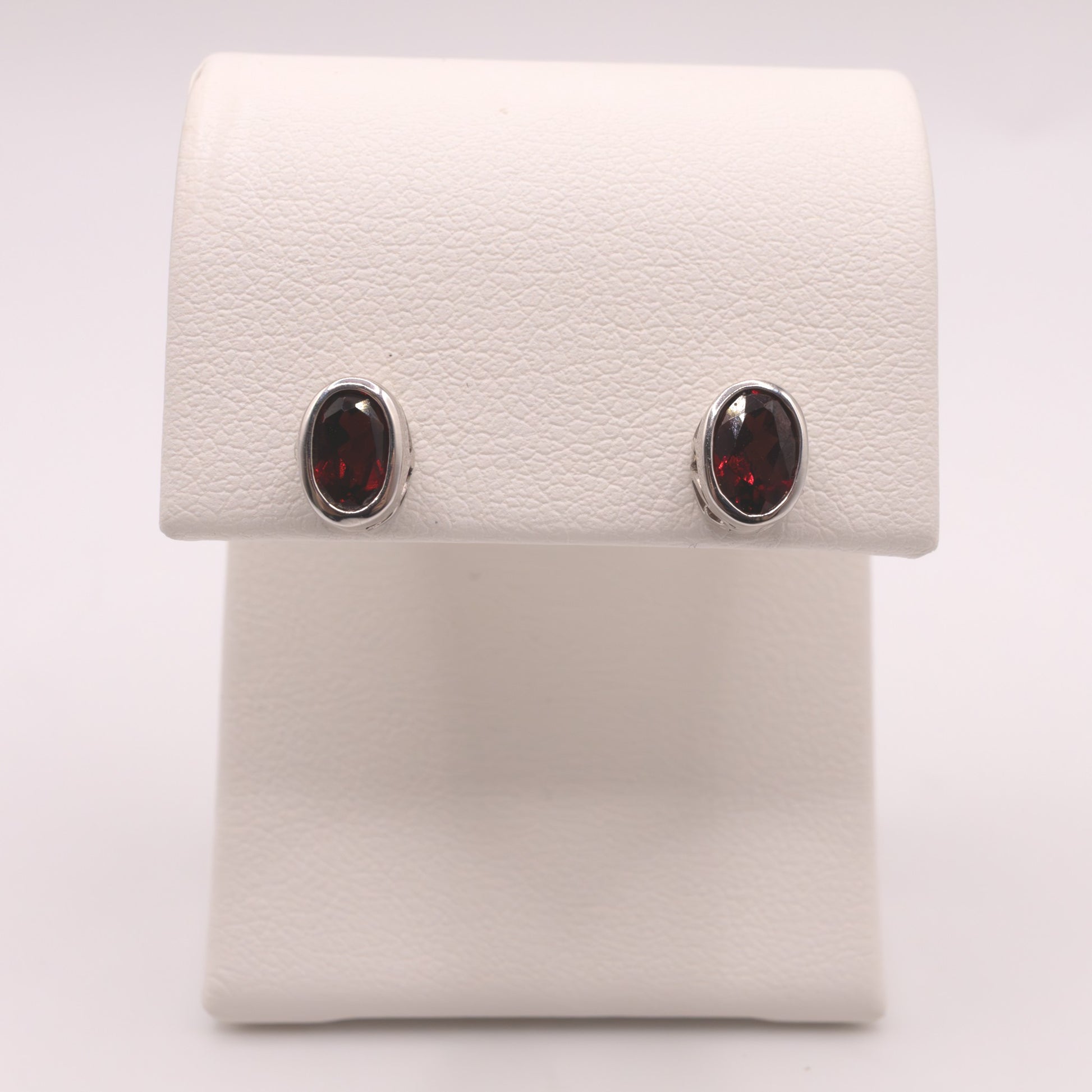 Sterling Silver Garnet Bezel Set Stud Earrings