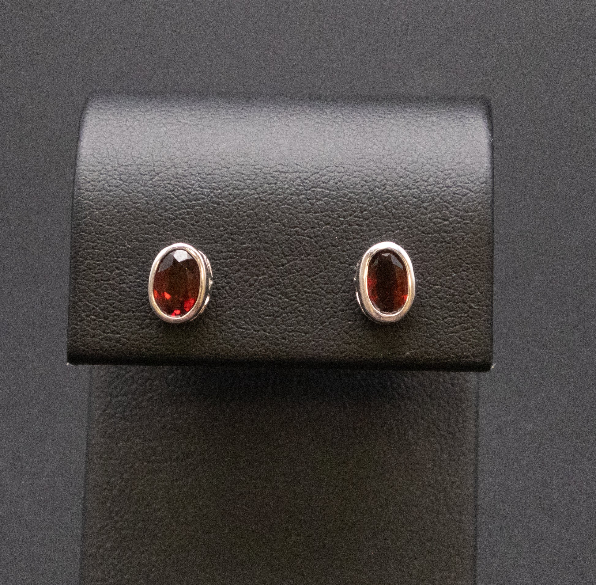 Sterling Silver Garnet Bezel Set Stud Earrings