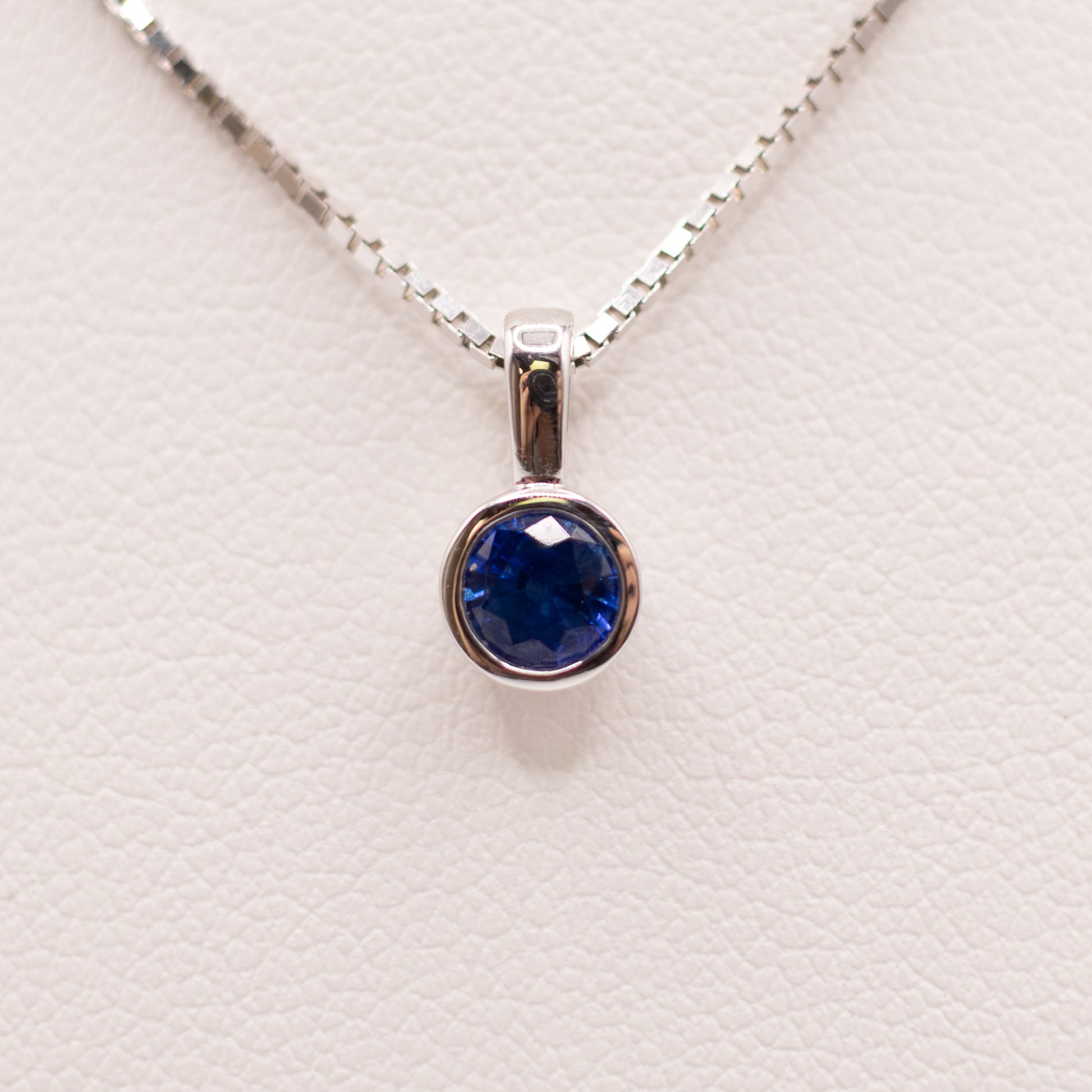 14KWG Blue Sapphire Bezel Set Pendant