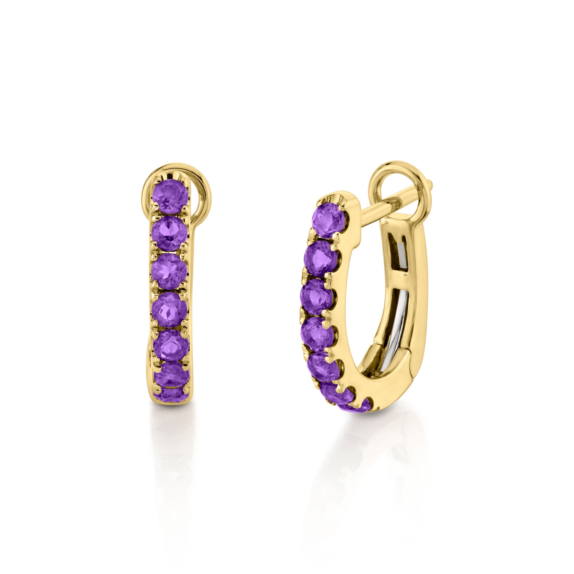 14KYG Amethyst Huggie Hoop Earrings