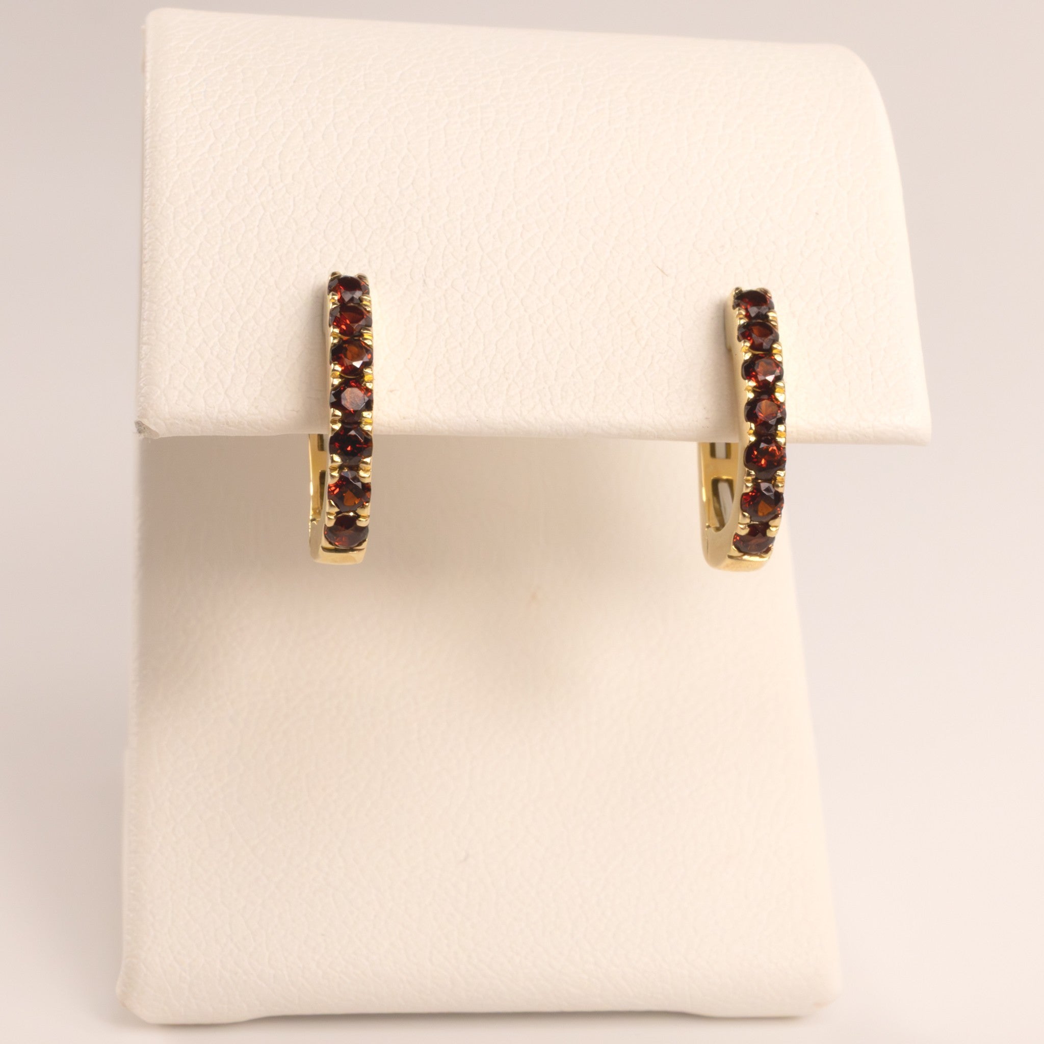 14KYG Garnet Huggie Hoop Earrings