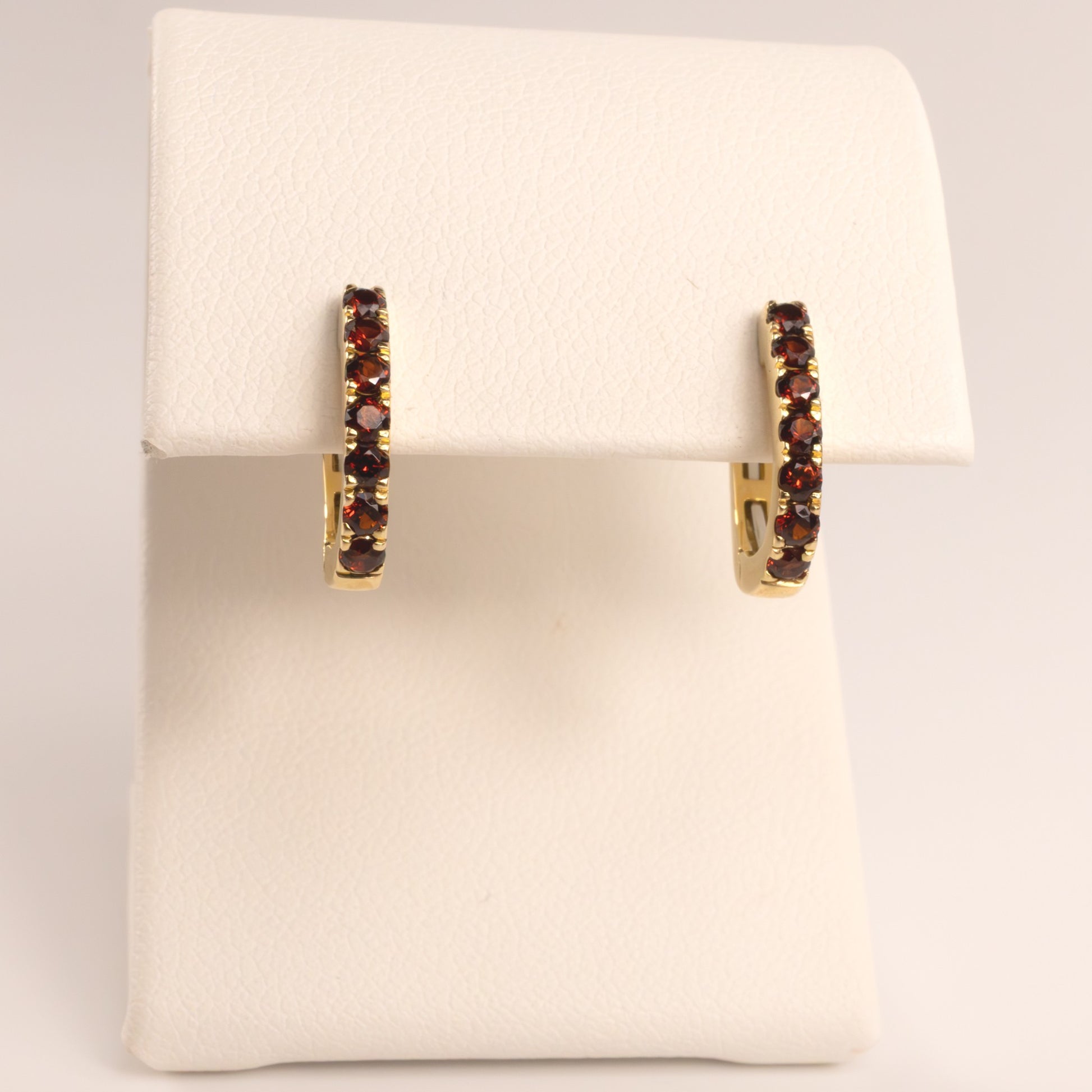14KYG Garnet Huggie Hoop Earrings