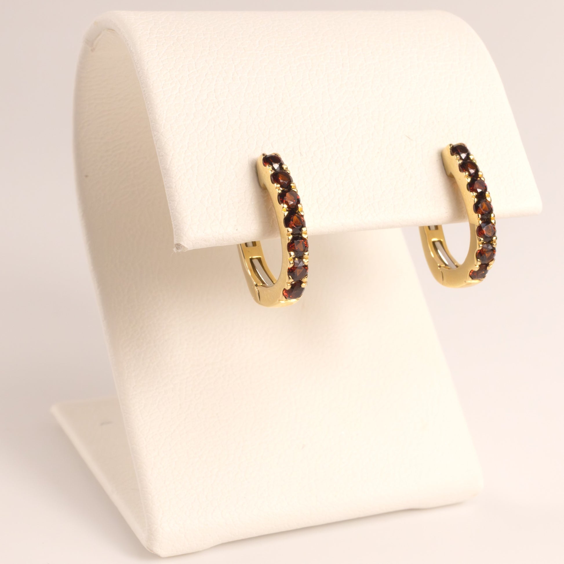 14KYG Garnet Huggie Hoop Earrings