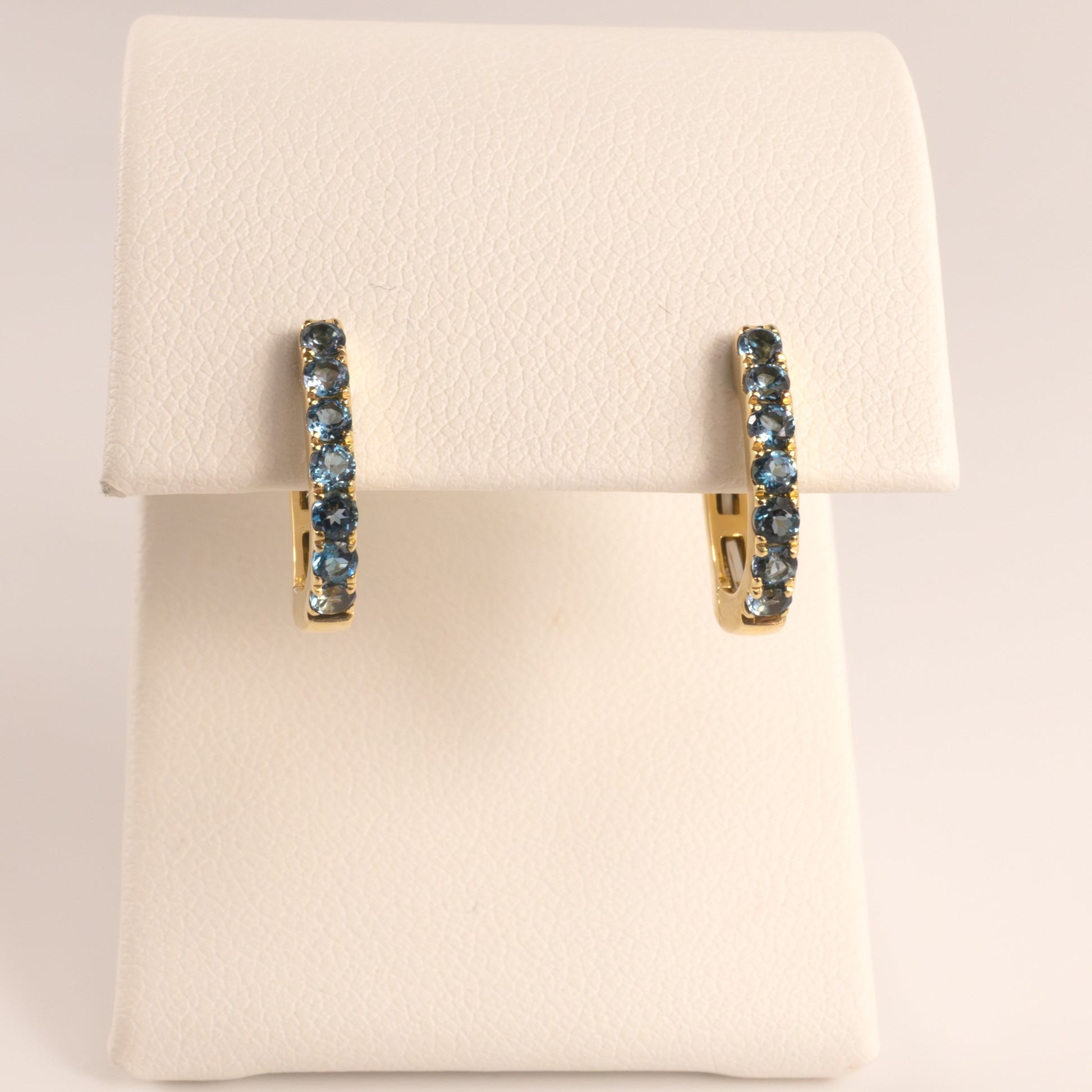 14KYG London Blue Topaz Huggie Hoop Earrings