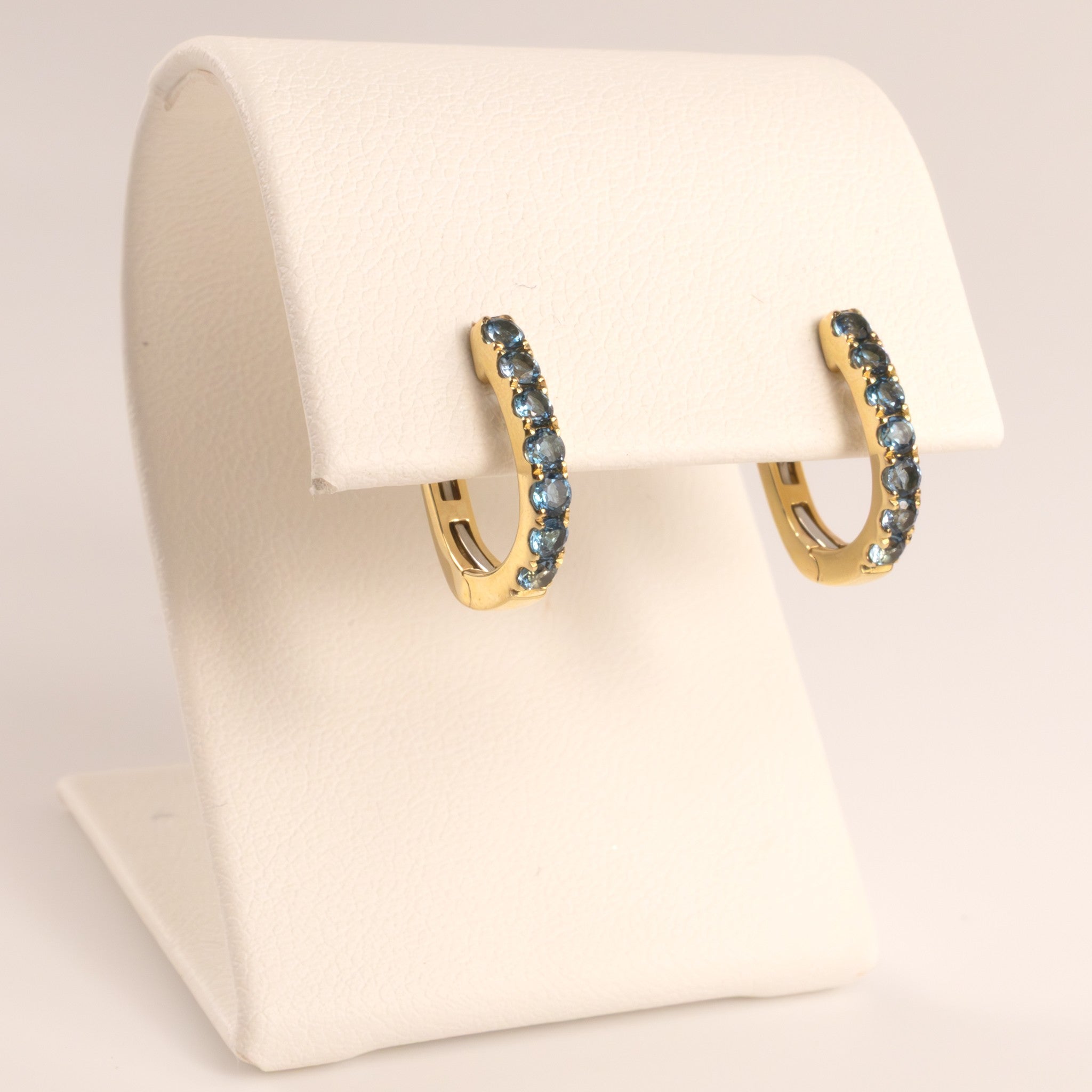 14KYG London Blue Topaz Huggie Hoop Earrings