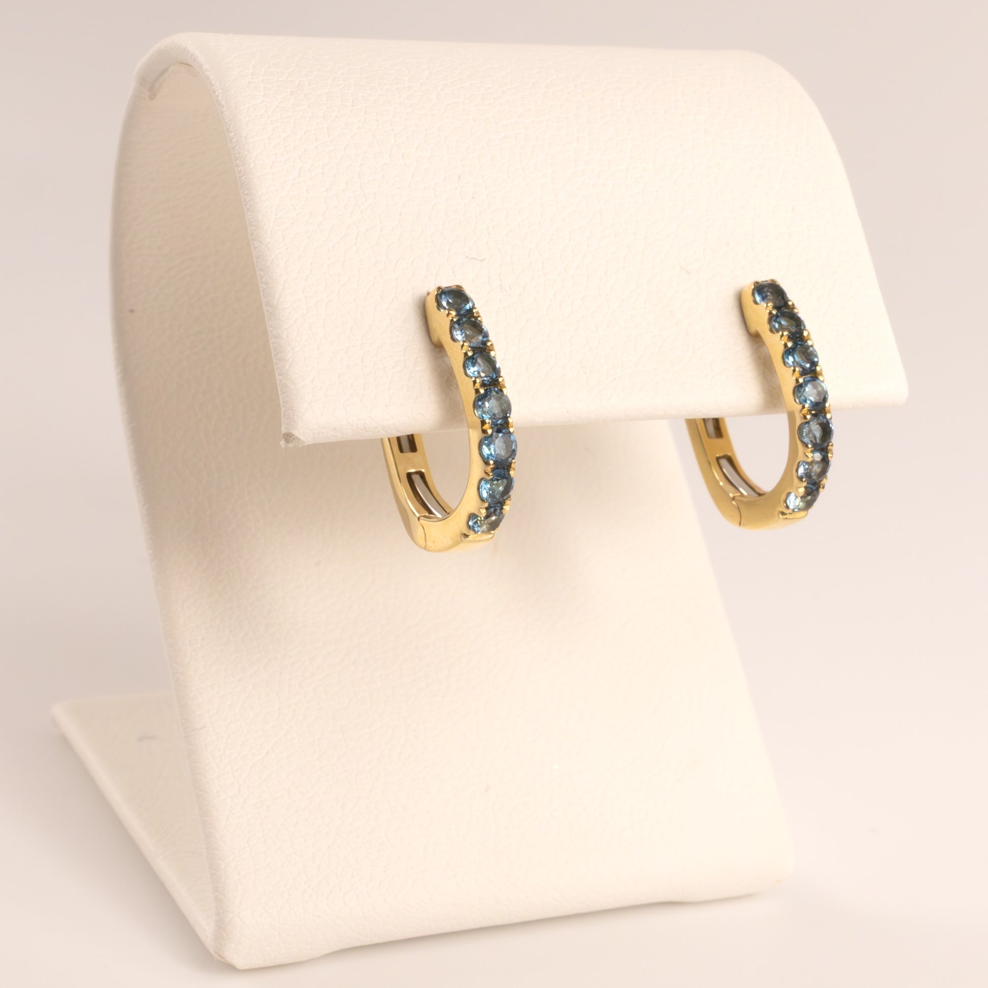 14KYG London Blue Topaz Huggie Hoop Earrings