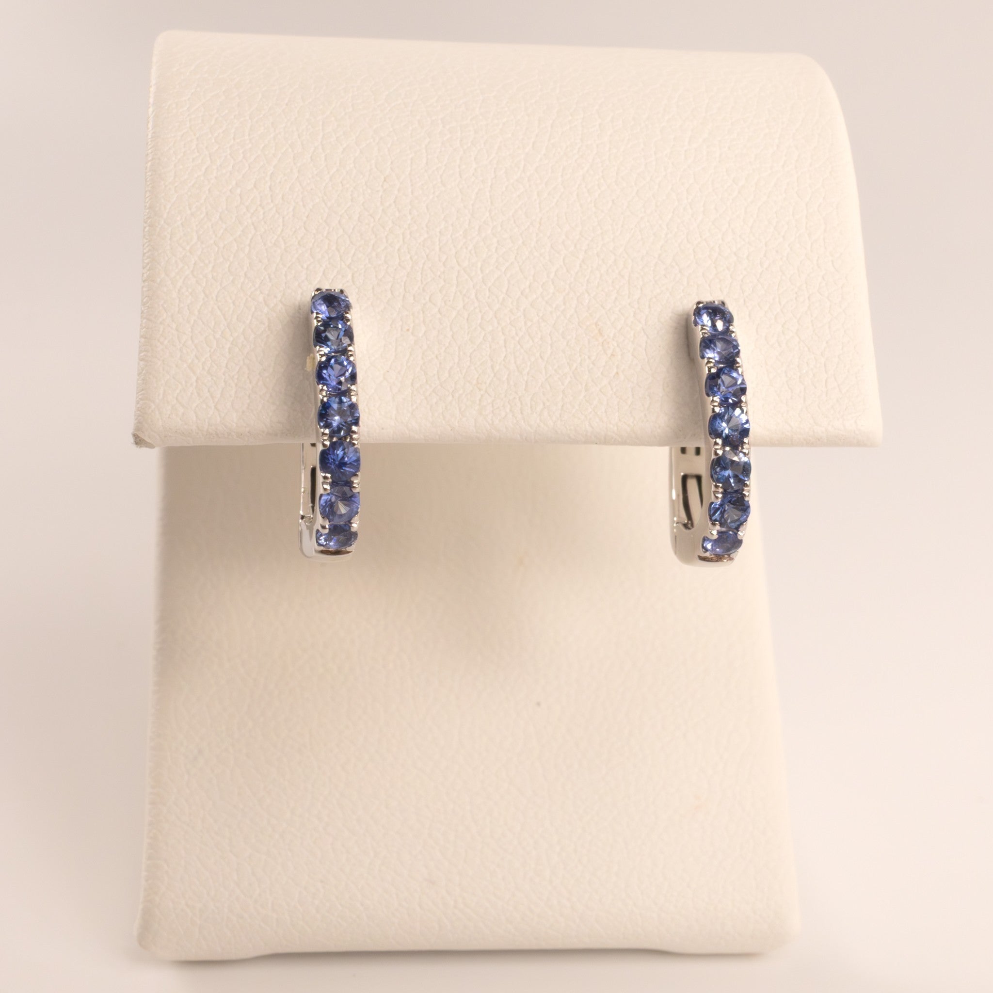 14KWG Blue Sapphire Huggie Hoop Earrings