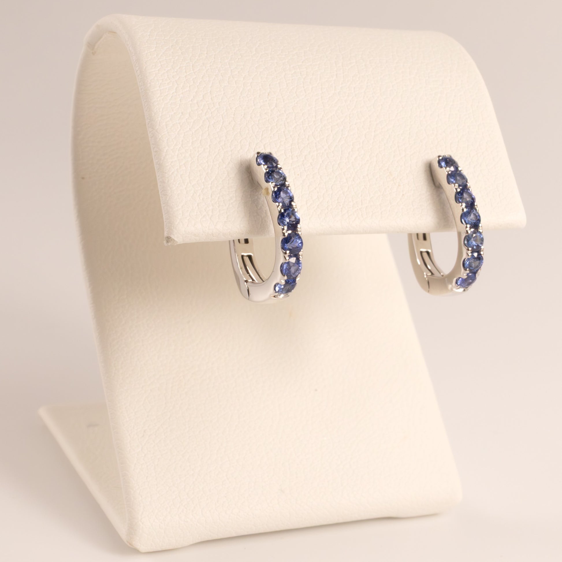14KWG Blue Sapphire Huggie Hoop Earrings
