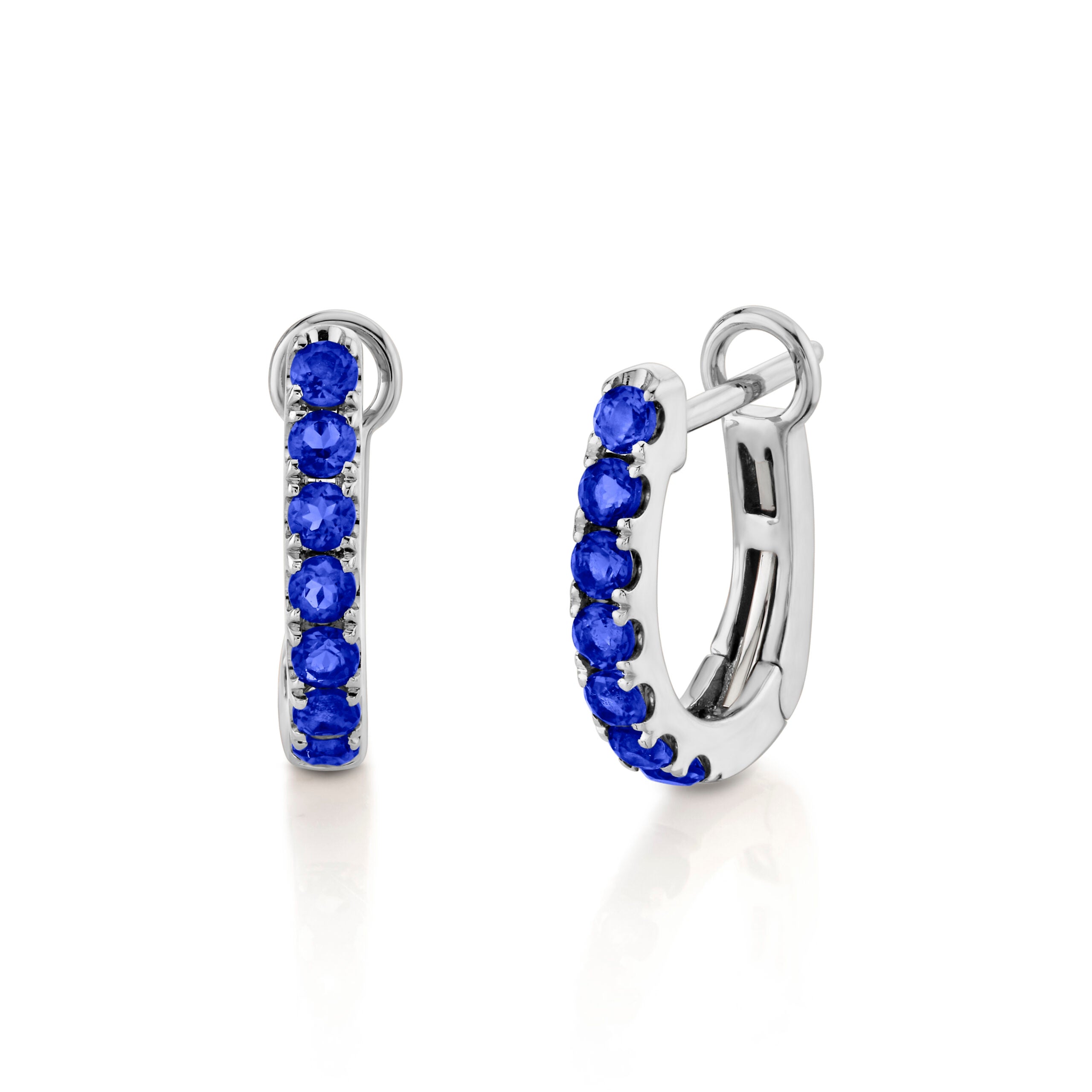 14KWG Blue Sapphire Huggie Earrings