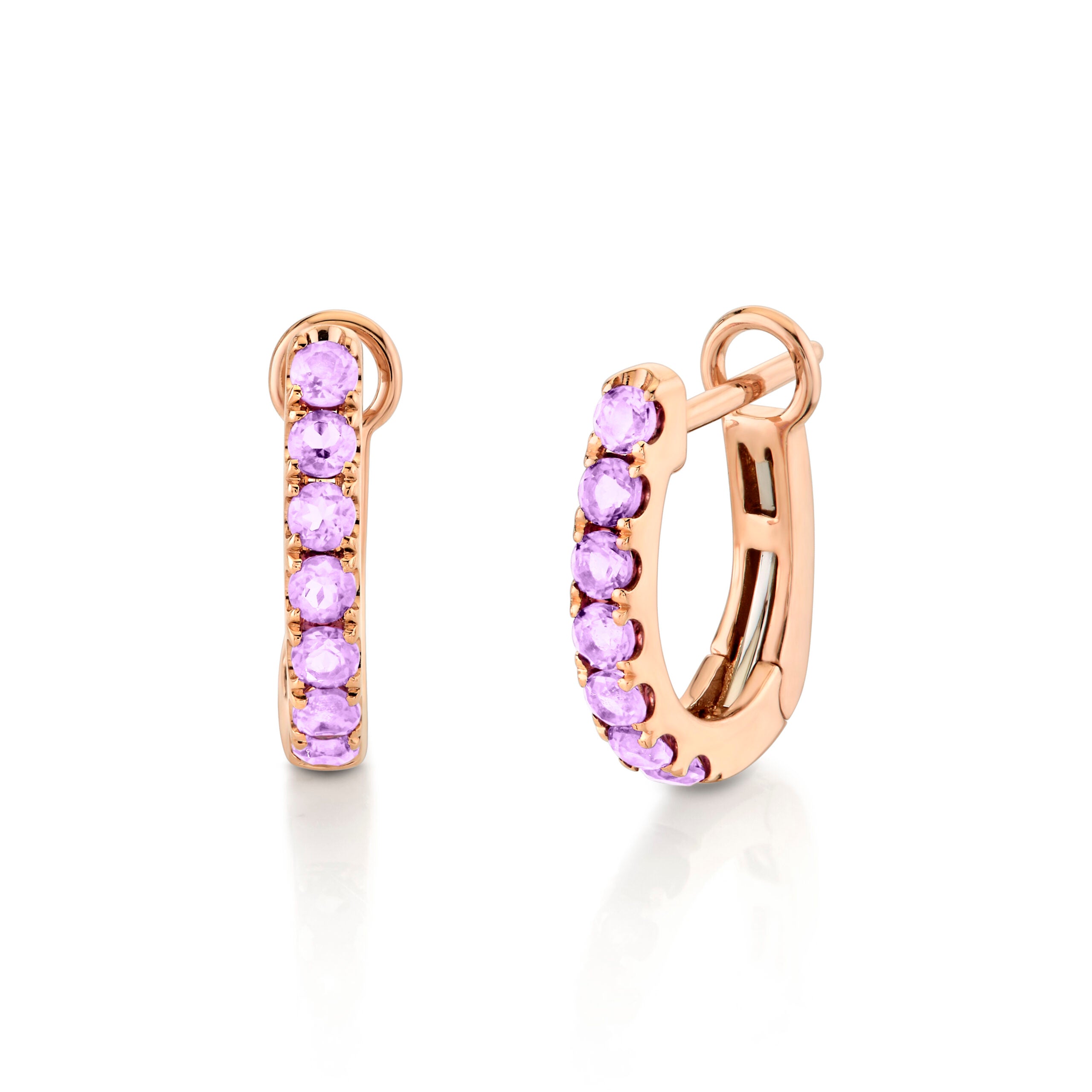 14KRG Lavender Amethyst Huggie Earrings