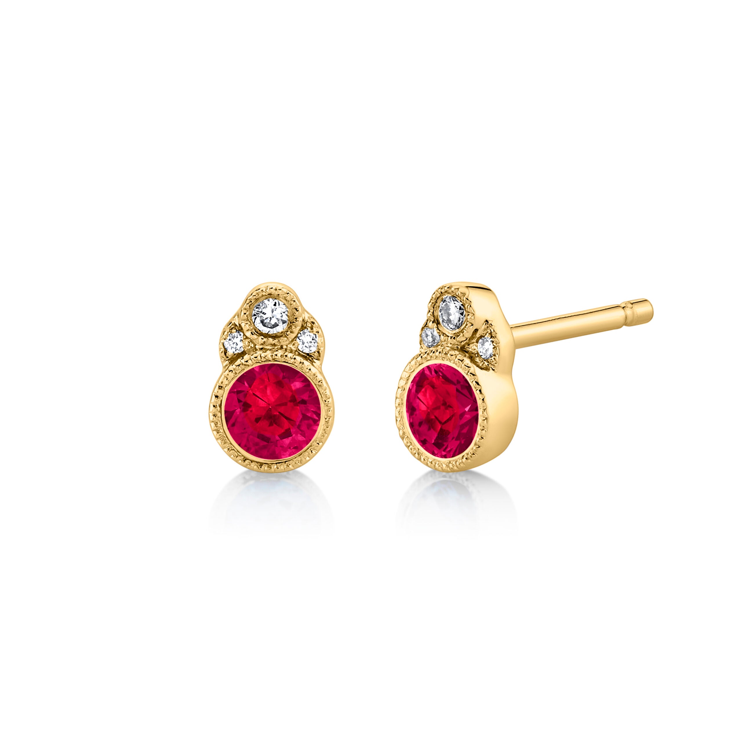 14KYG Ruby and Diamond Stud Earrings