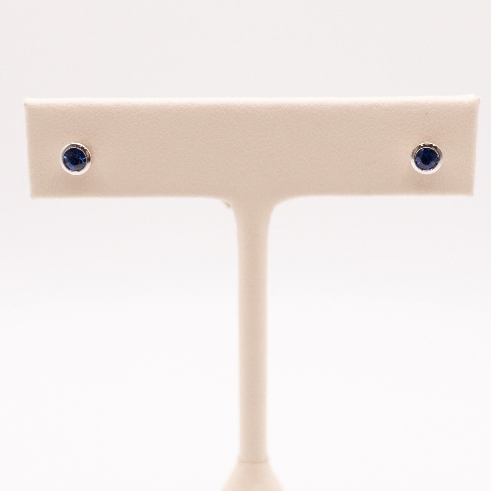 14KWG Blue Sapphire Bezel Set Studs