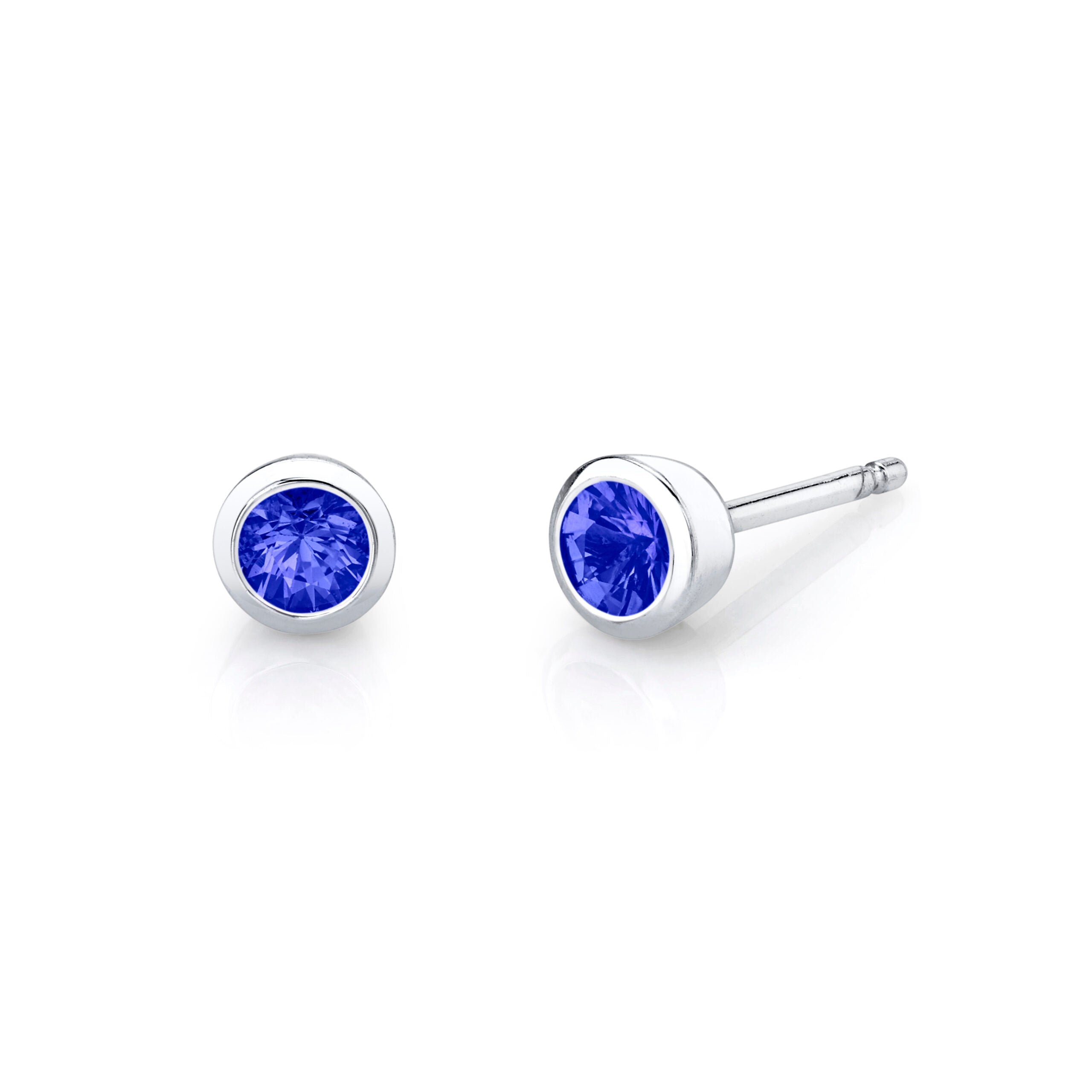 14KWG Blue Sapphire Bezel Set Studs
