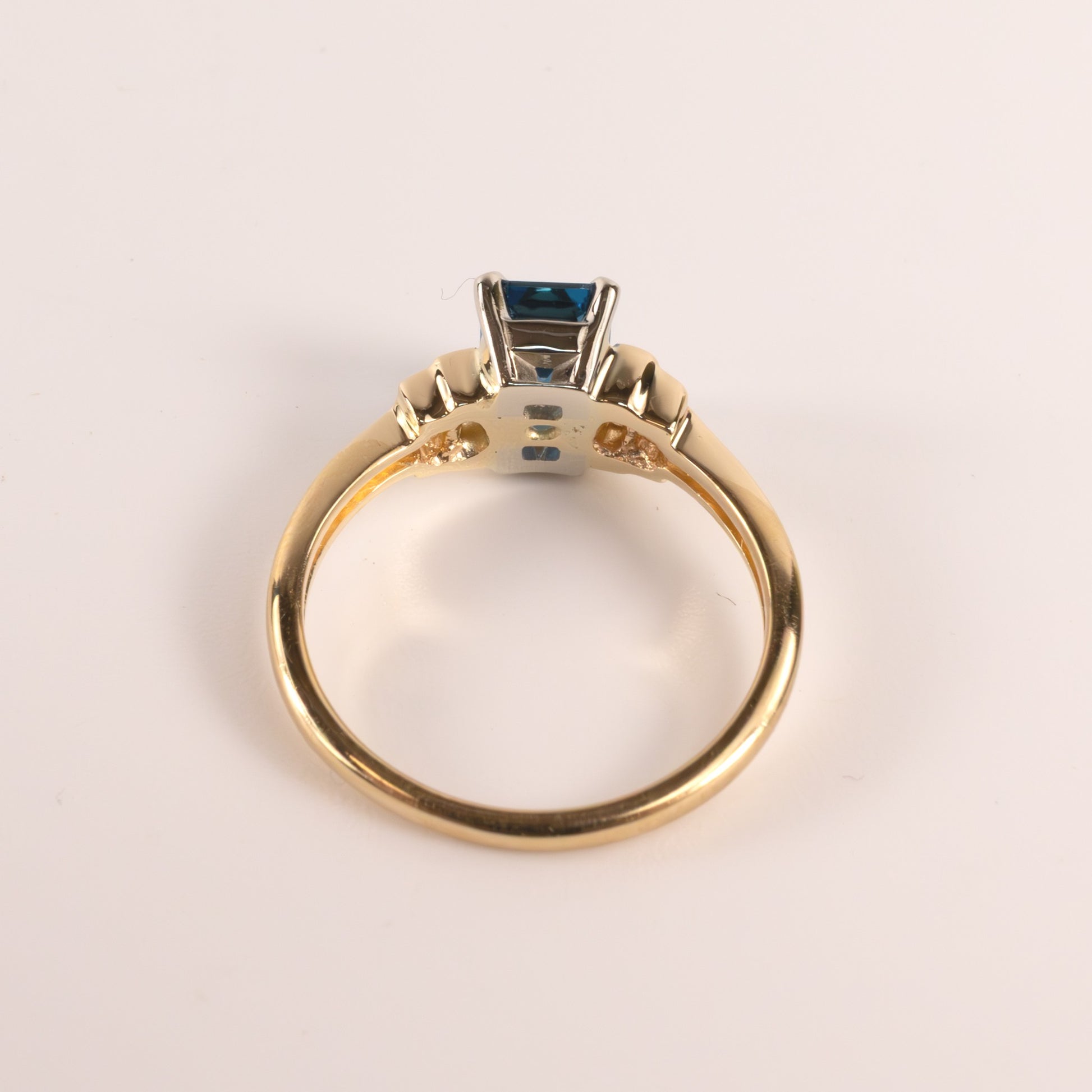 14KYG London Blue Topaz Emerald Cut and Diamond Baguettes Ring