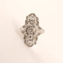 14KWG Antique Diamond Three-Stone Filigree Shield Ring