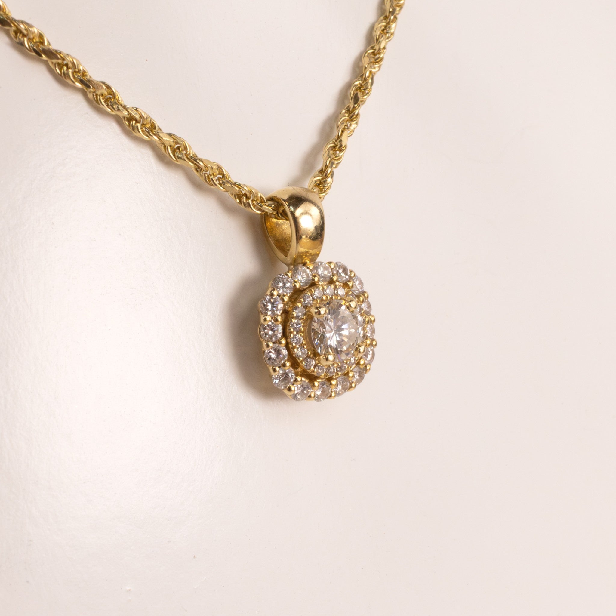 14KYG Diamond with Double Diamond Halo Pendant
