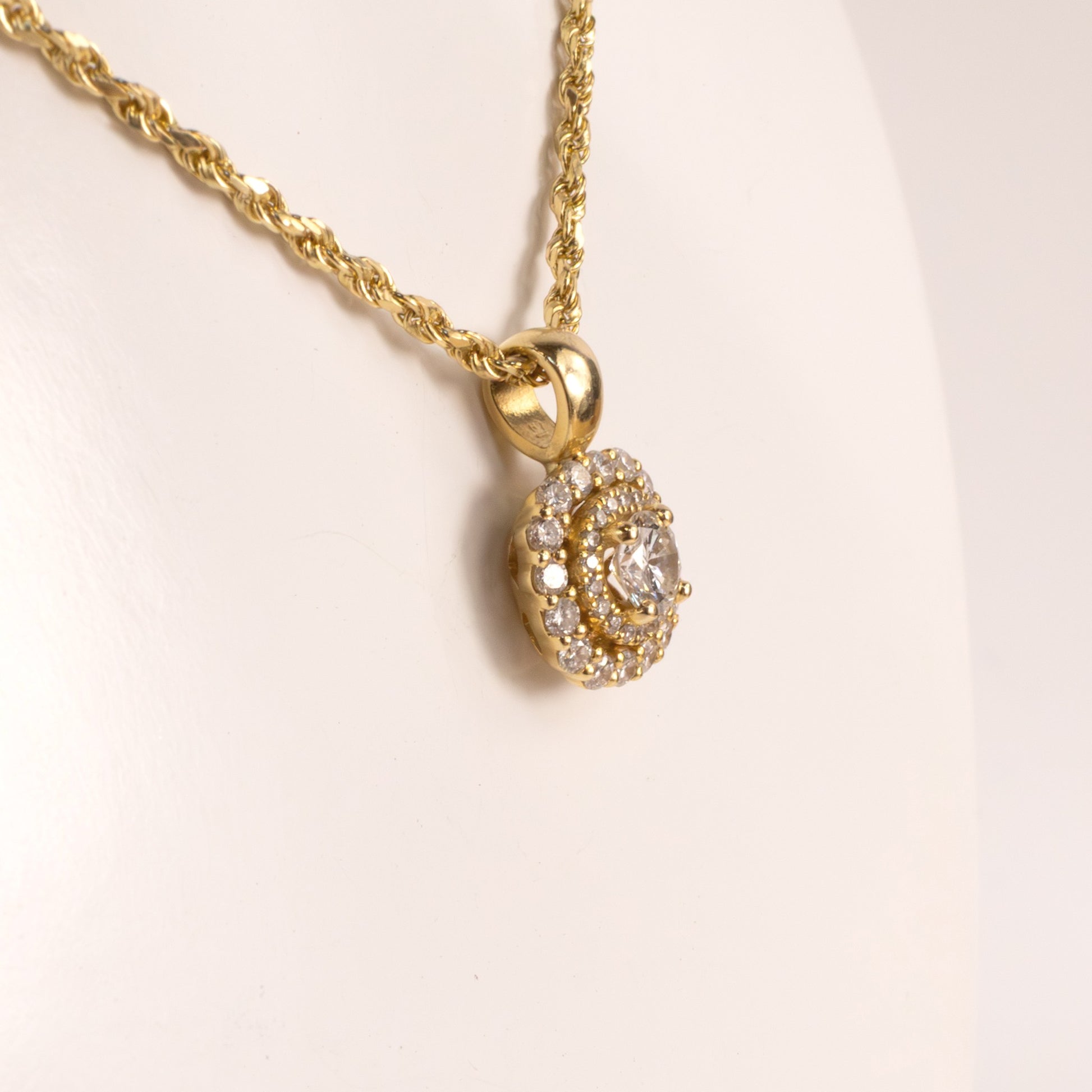 14KYG Diamond with Double Diamond Halo Pendant