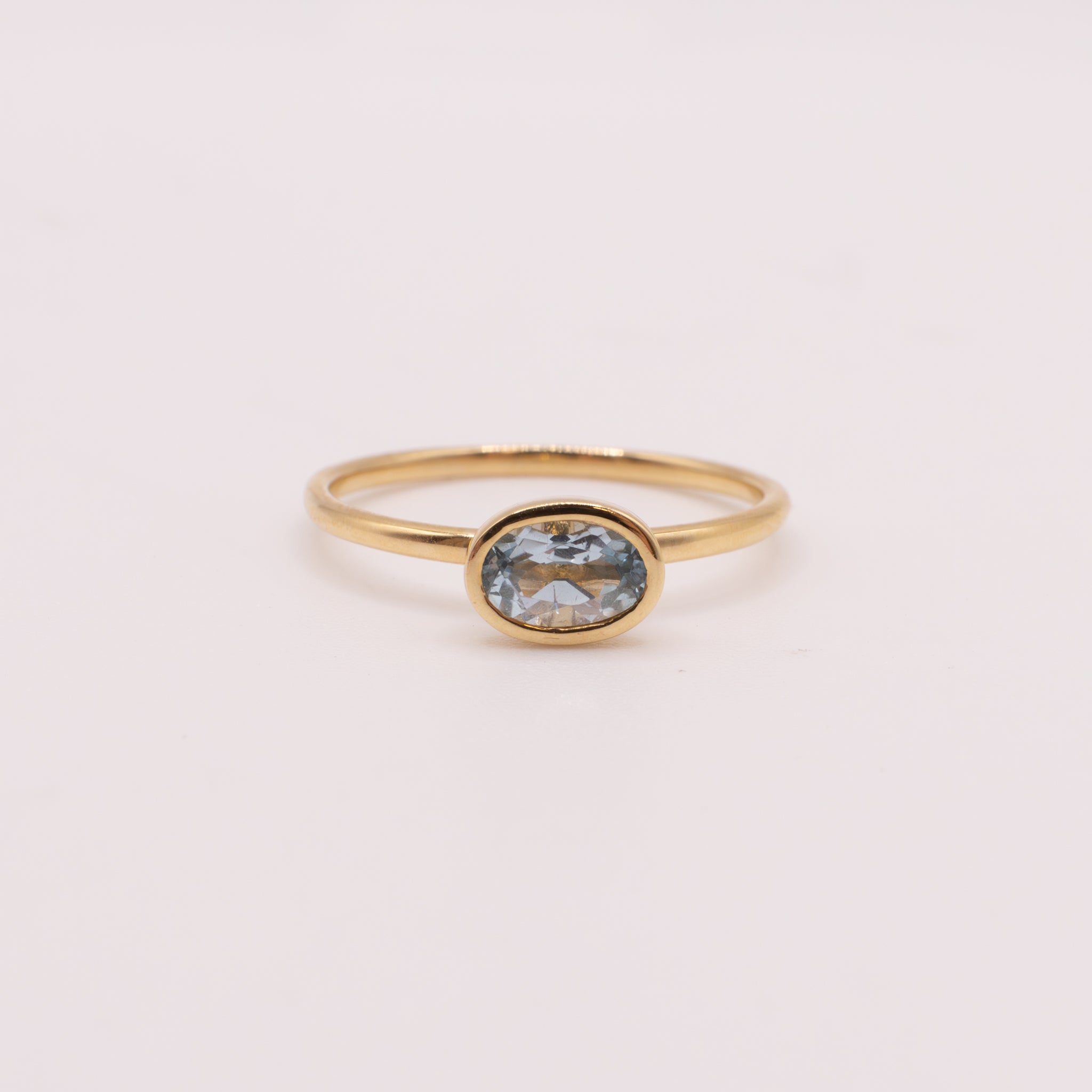 14KYG Sky Blue Topaz Oval Bezel Set Ring