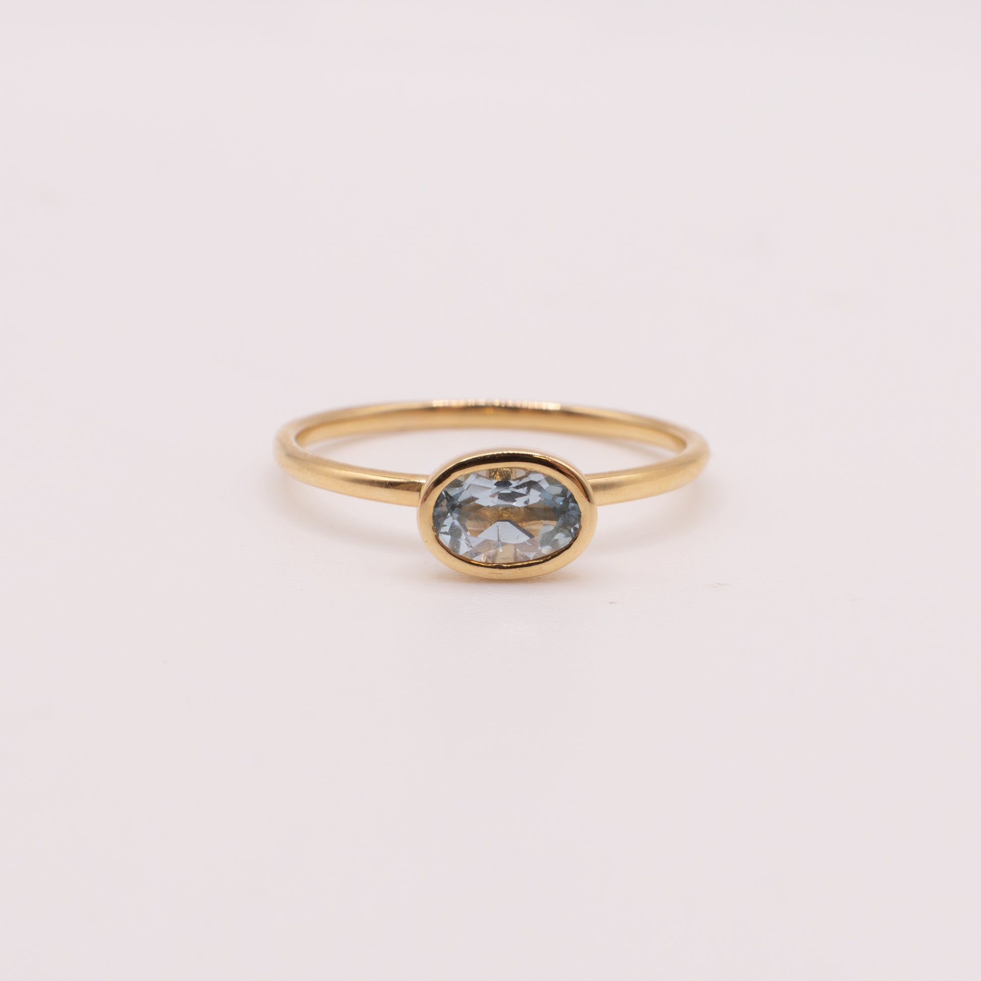 14KYG Sky Blue Topaz Oval Bezel Set Ring