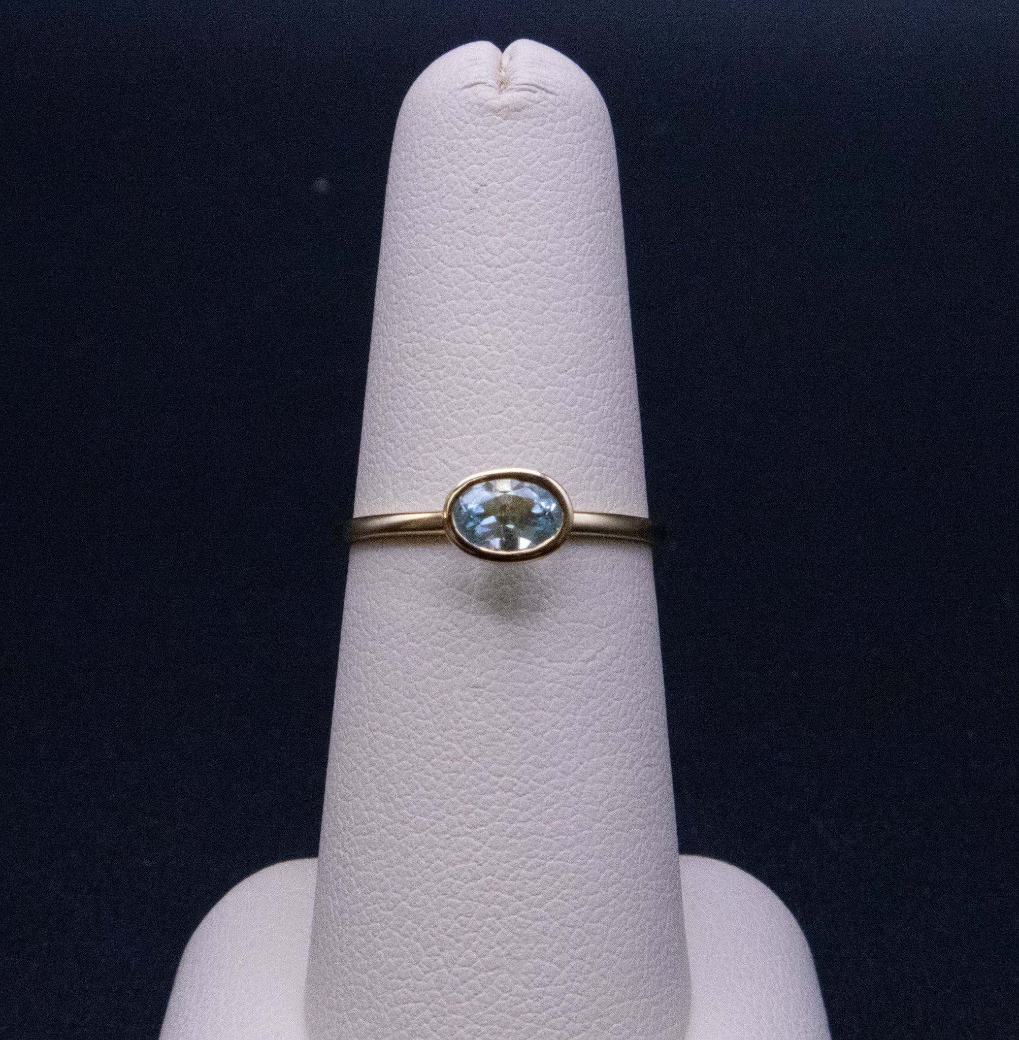 14KYG Sky Blue Topaz Oval Bezel Set Ring