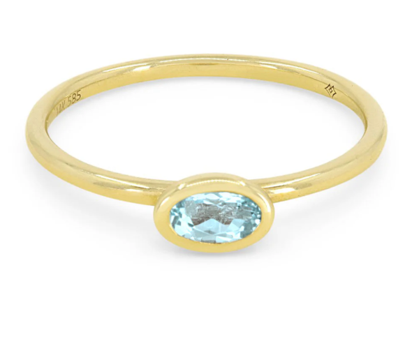 14KYG Sky Blue Topaz Oval Bezel Set Ring