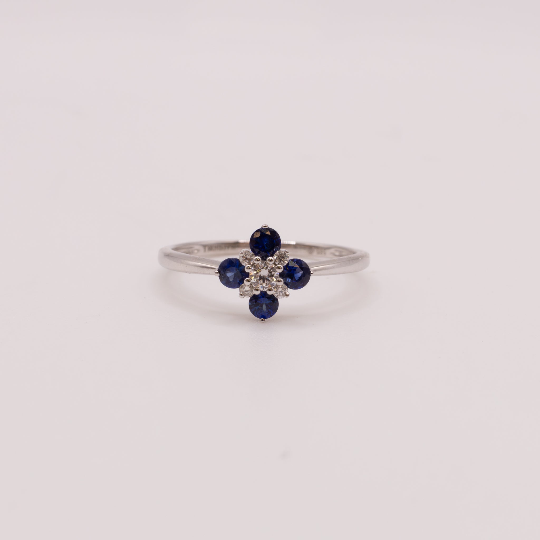 14KWG Sapphire and Diamond Cluster Clover Ring
