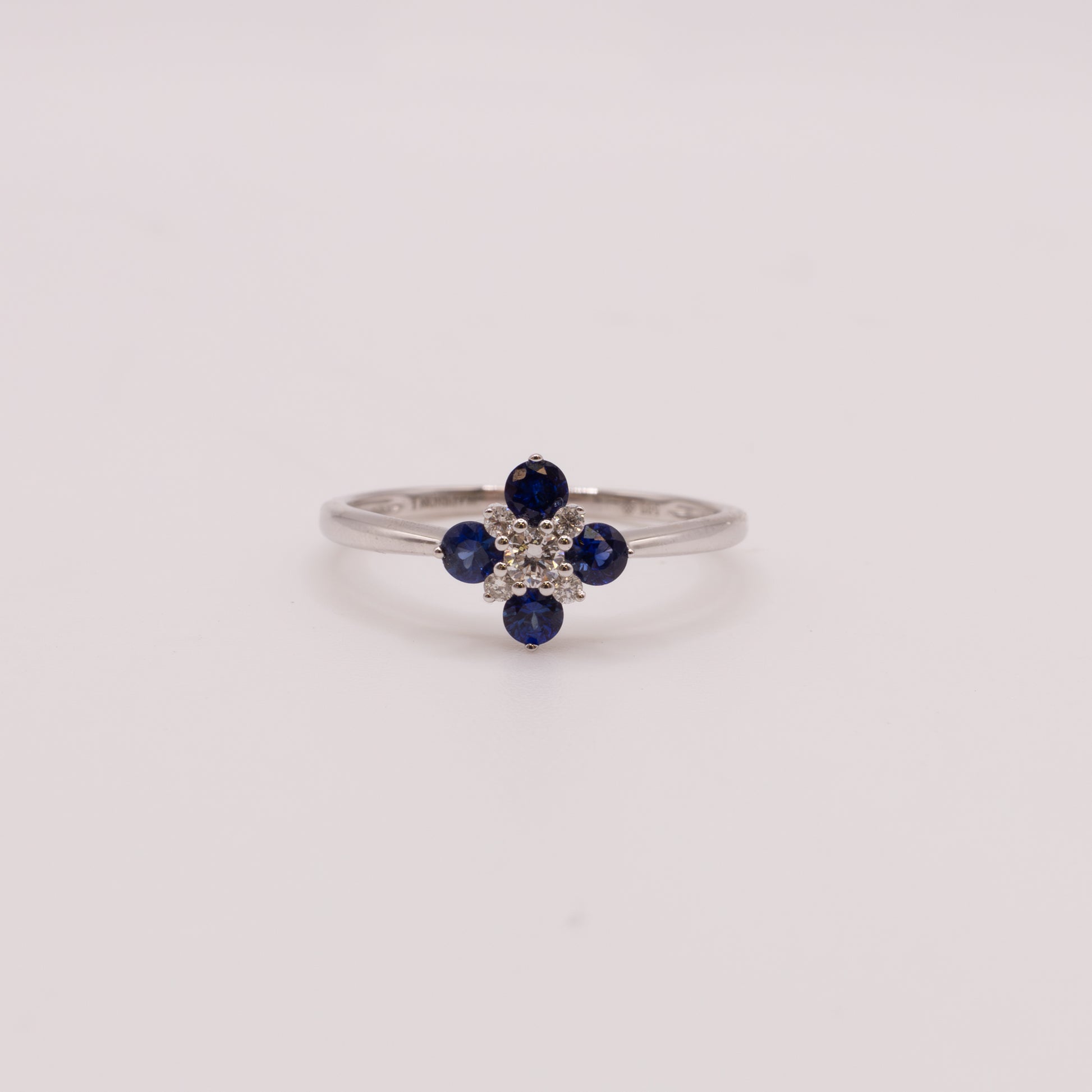 14KWG Sapphire and Diamond Cluster Clover Ring