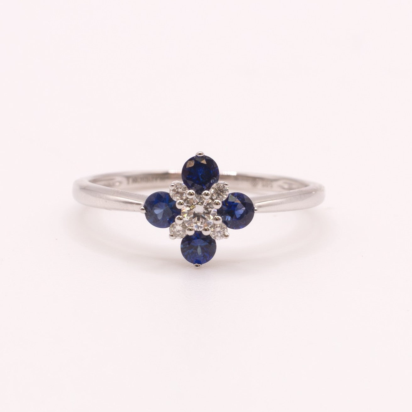 14KWG Sapphire and Diamond Cluster Clover Ring