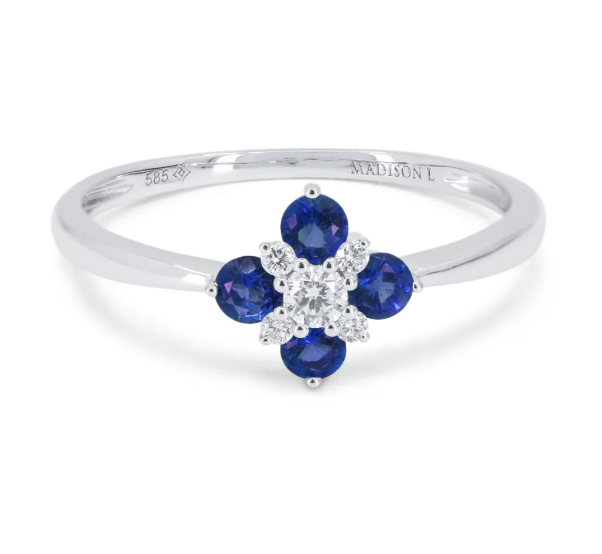 14KWG Sapphire and Diamond Cluster Clover Ring