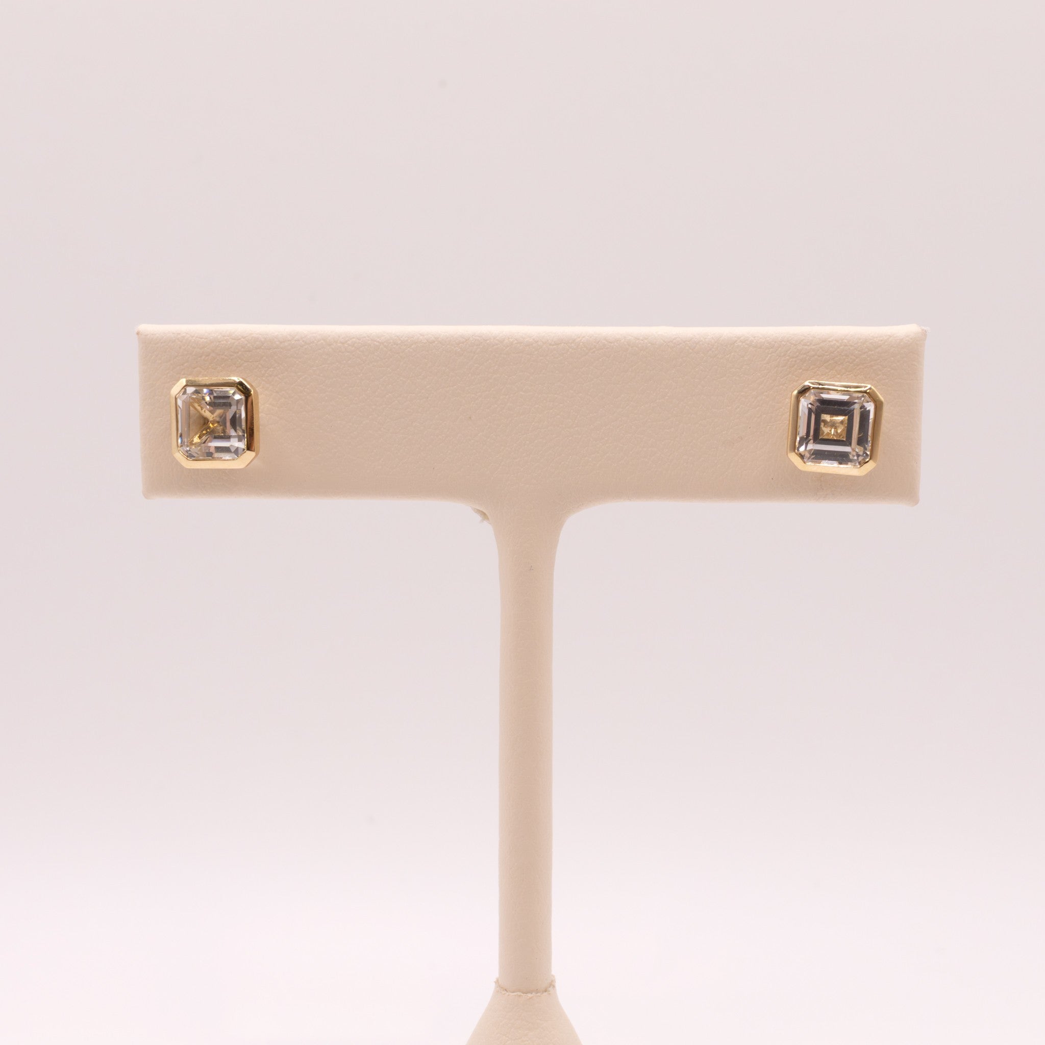 14KYG White Topaz Bezel Set Stud Earrings