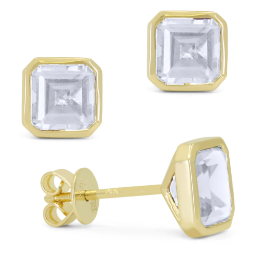14KYG White Topaz Bezel Set stud Earrings