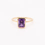 14KYG Amethyst Emerald Cut Bezel Set Ring