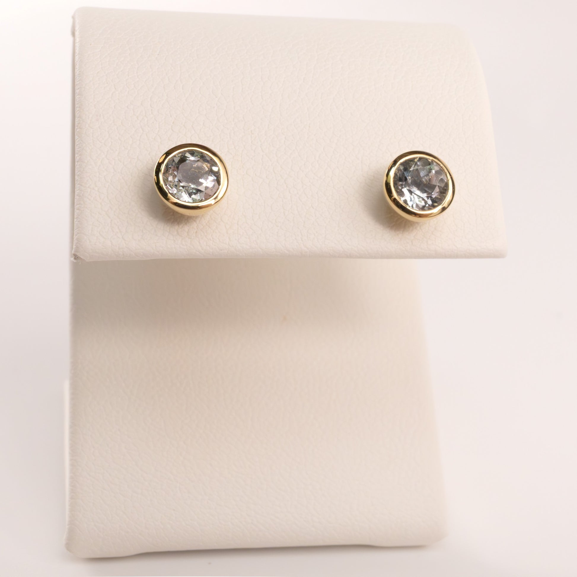 14KYG Aquamarine Bezel Set Stud Earrings