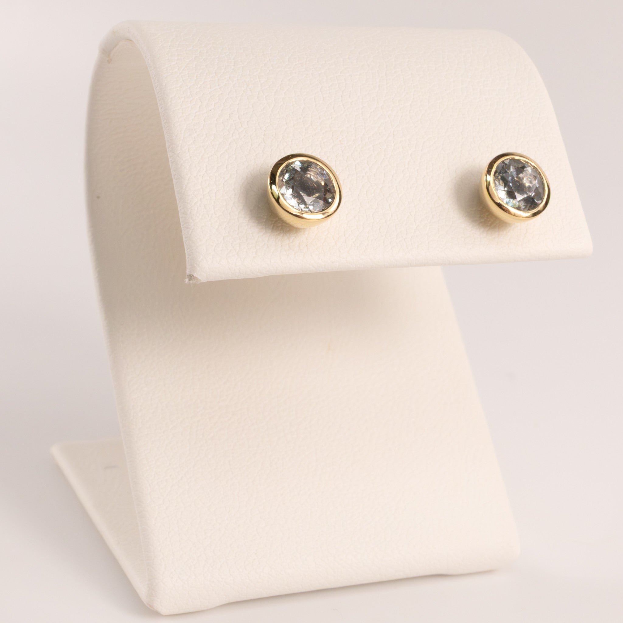 14KYG Aquamarine Bezel Set Stud Earrings